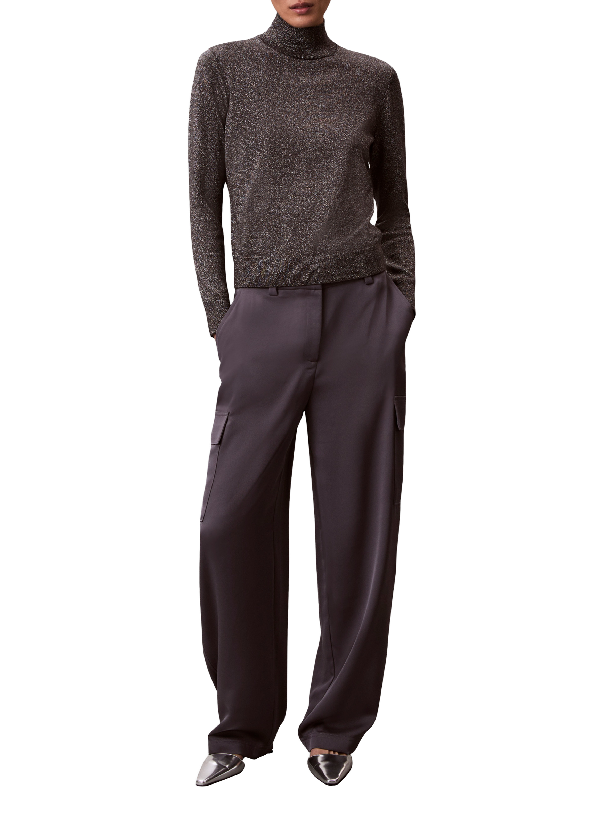 Pull uni à col montant CALVIN KLEIN Gris