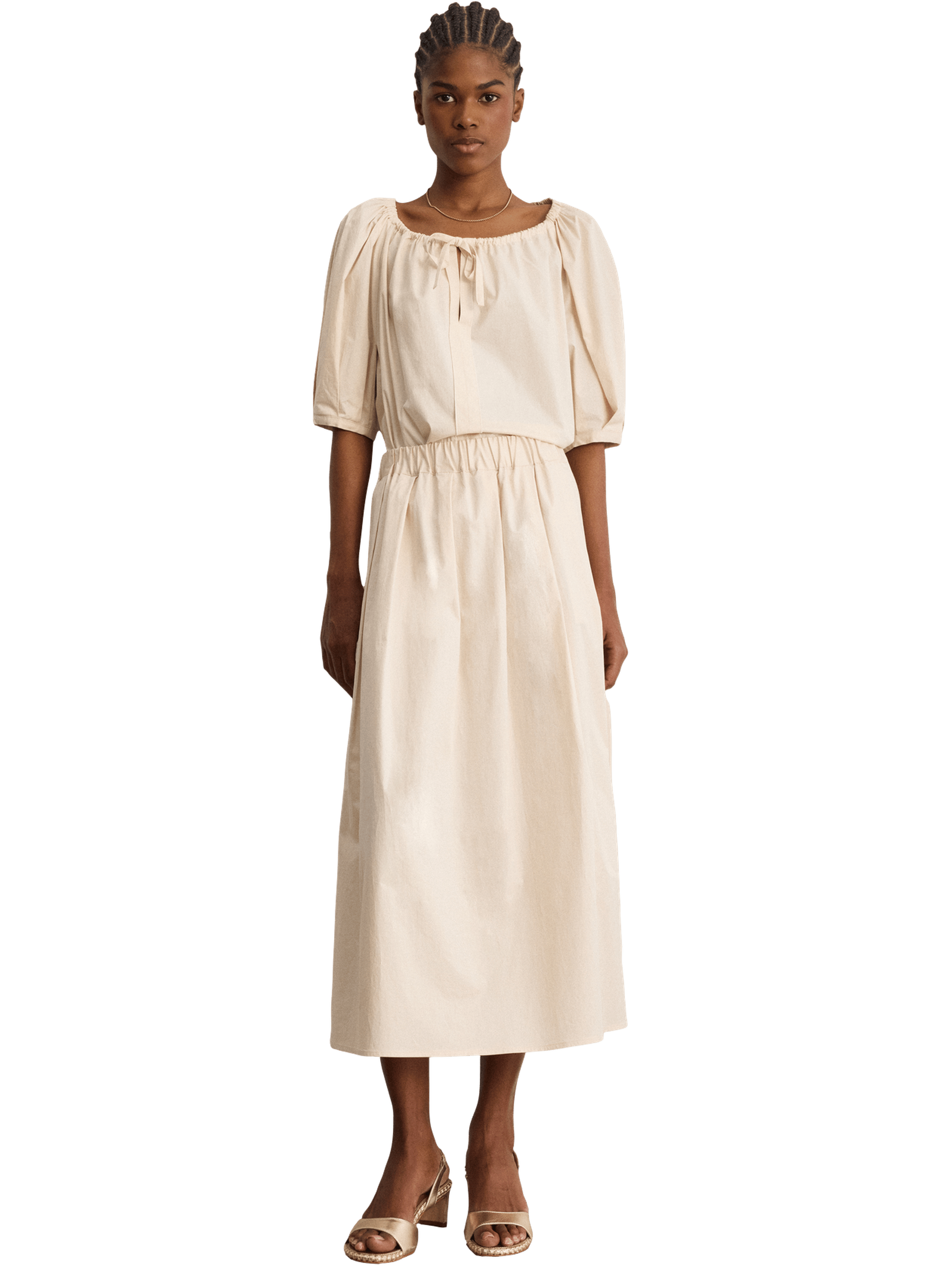 Jupe midi en coton plissé - neyla PABLO Beige