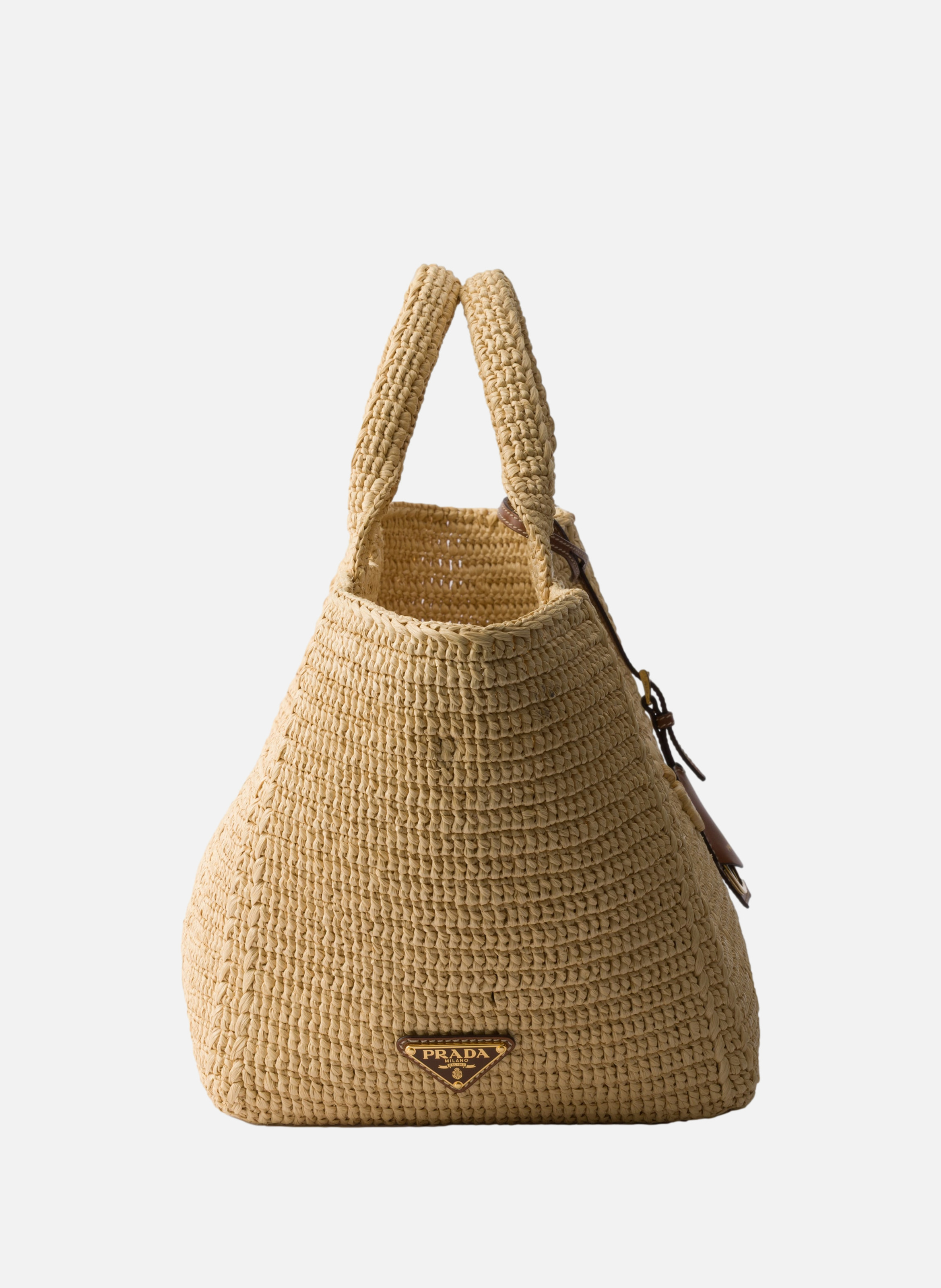 Grand cabas en crochet avec détails en cuir PRADA Beige