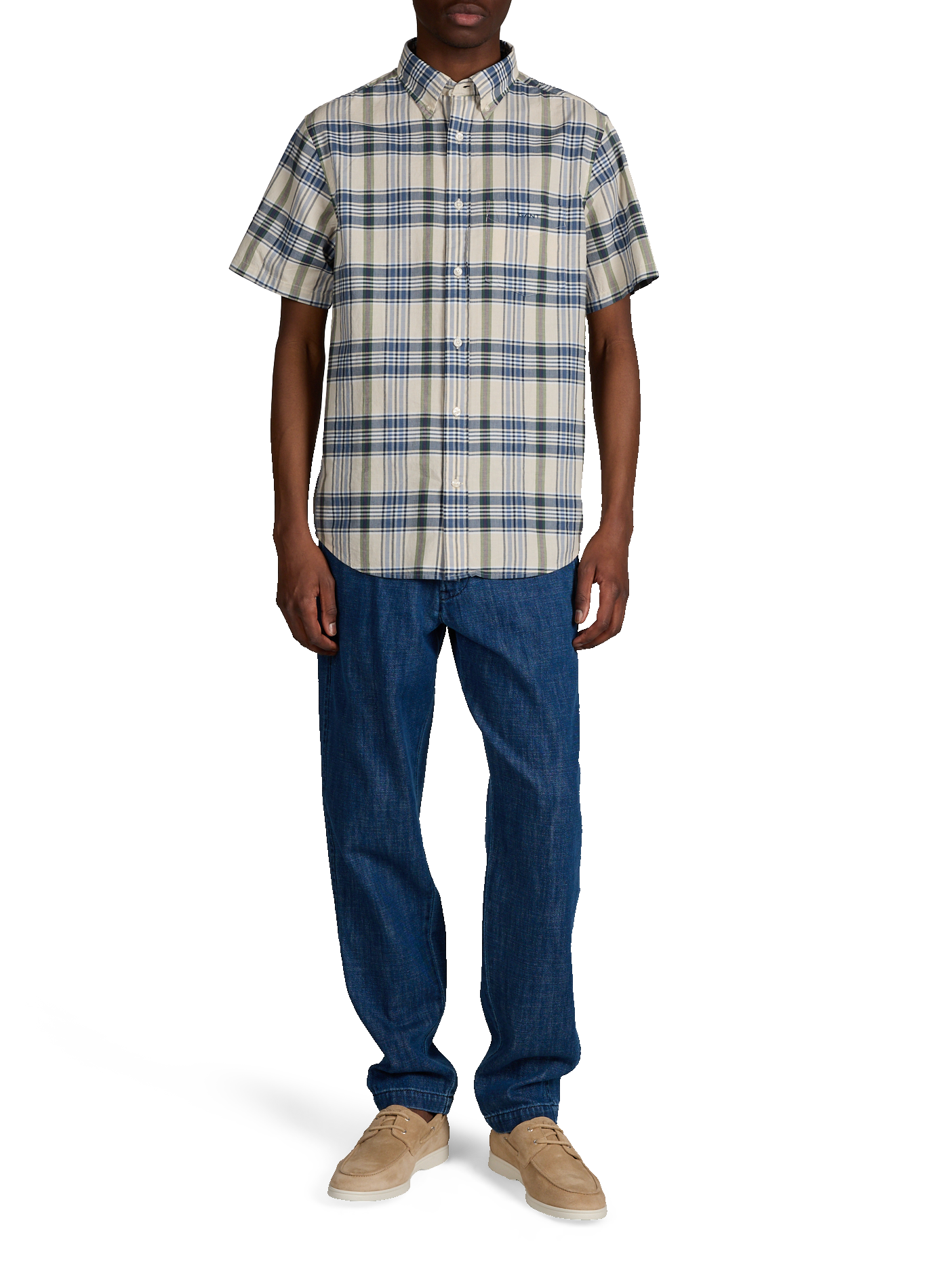 Chemise manches courtes à carreaux Madras en coton GANT Bleu