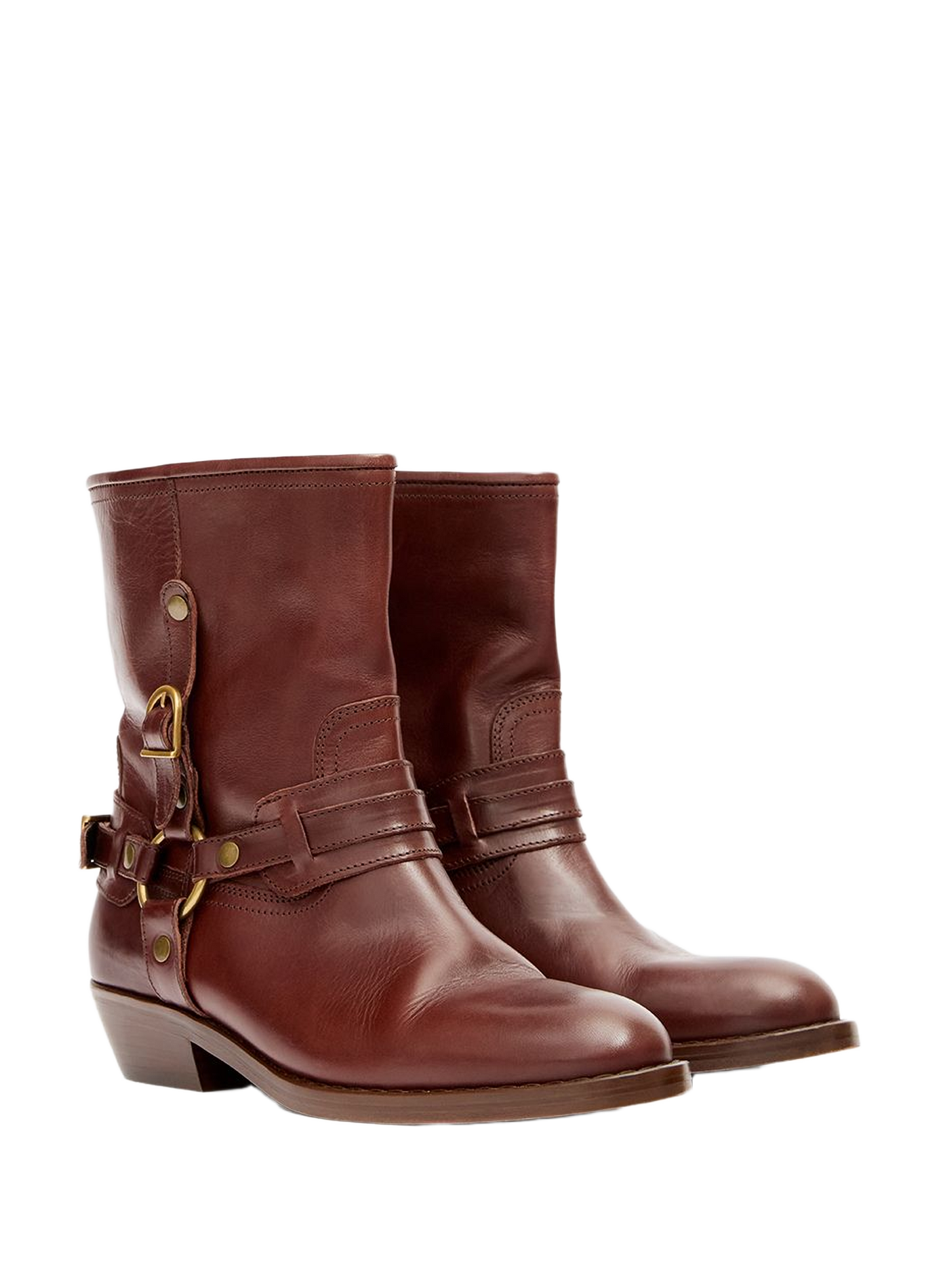 Ildred Western Buckle Leather Ankle Boots ISABEL MARANT Brown