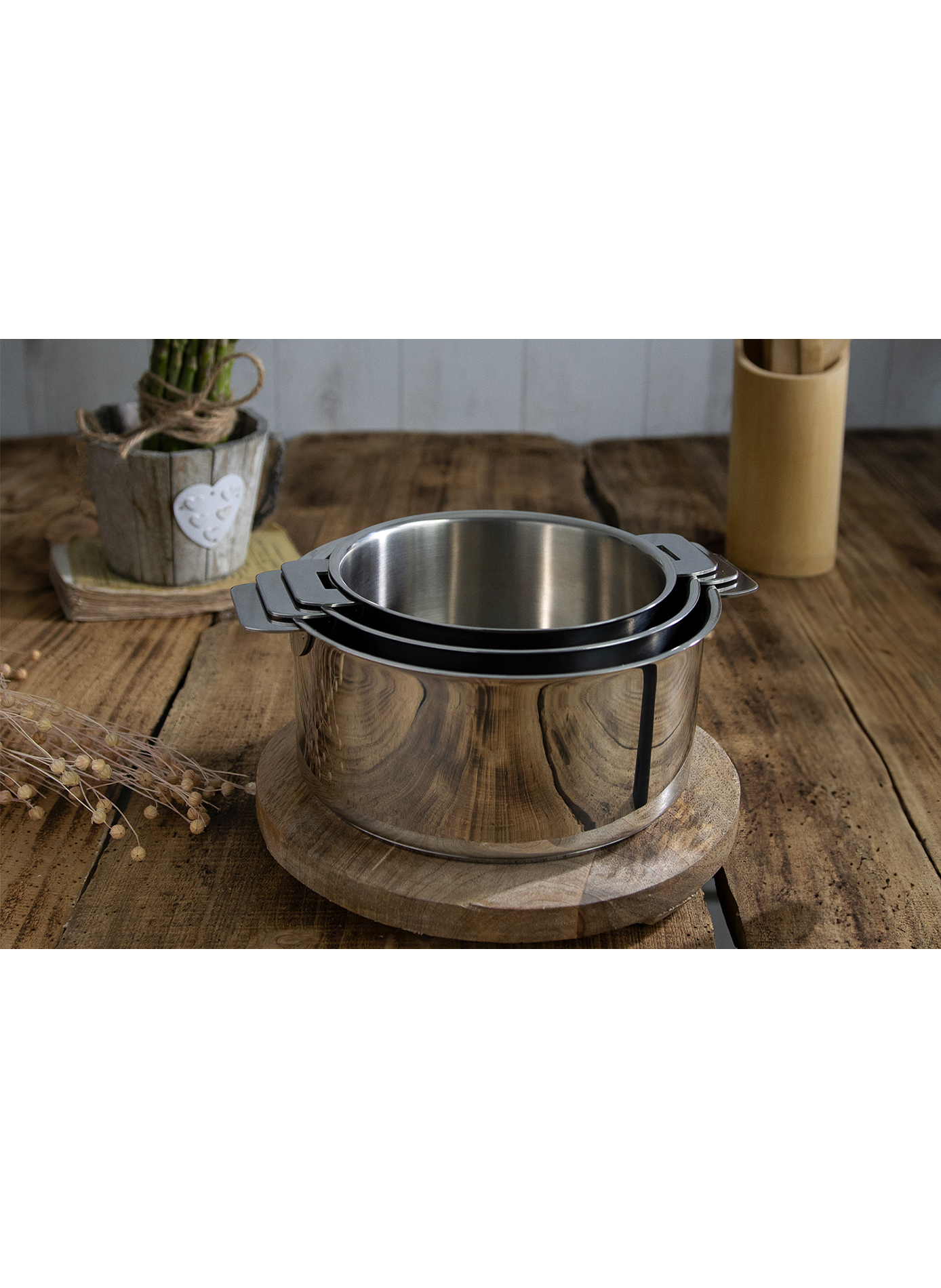 Set de 3 casseroles avec poignée amovible Mutine en inox CRISTEL Gris