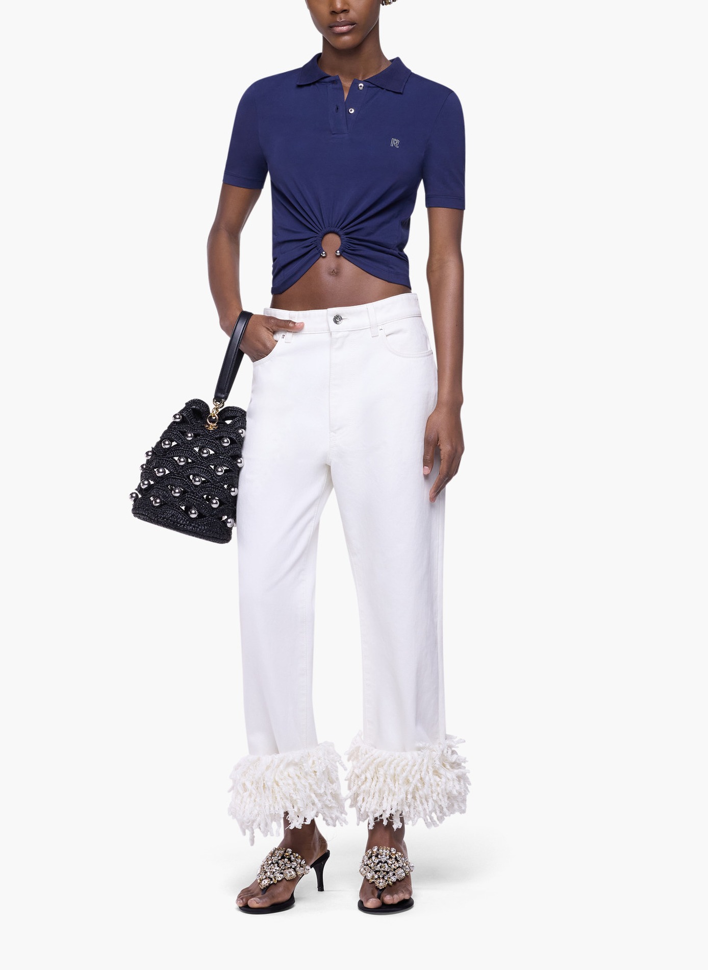 Top piercing en jersey de coton RABANNE Bleu