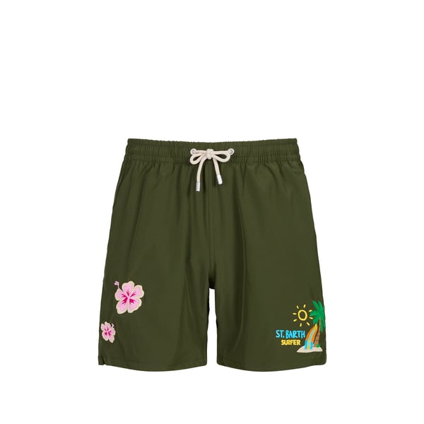 Short de bain uni à broderie Short de bain uni à broderie