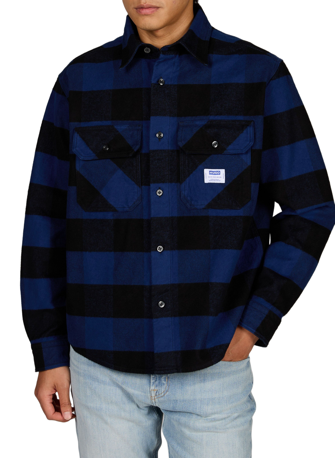 Oversized cotton flannel check shirt HUGO BLUE Blue