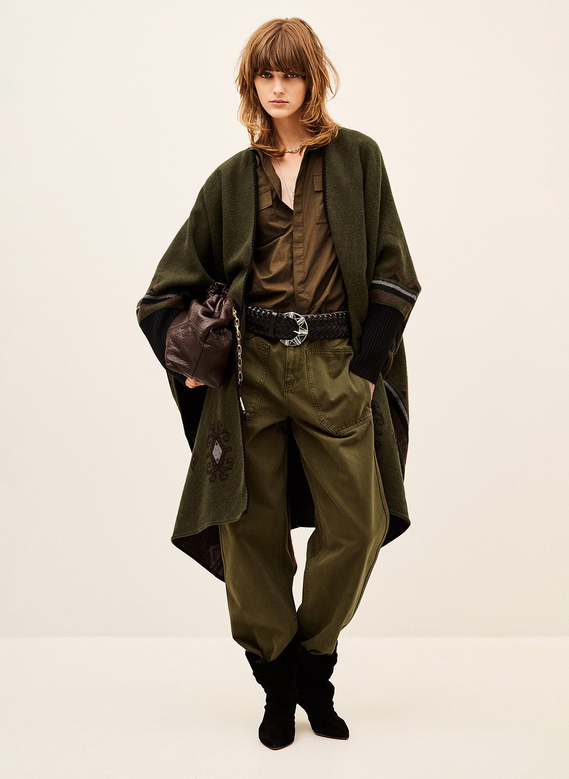 Poncho ample manches longues pongo BA&SH Kaki
