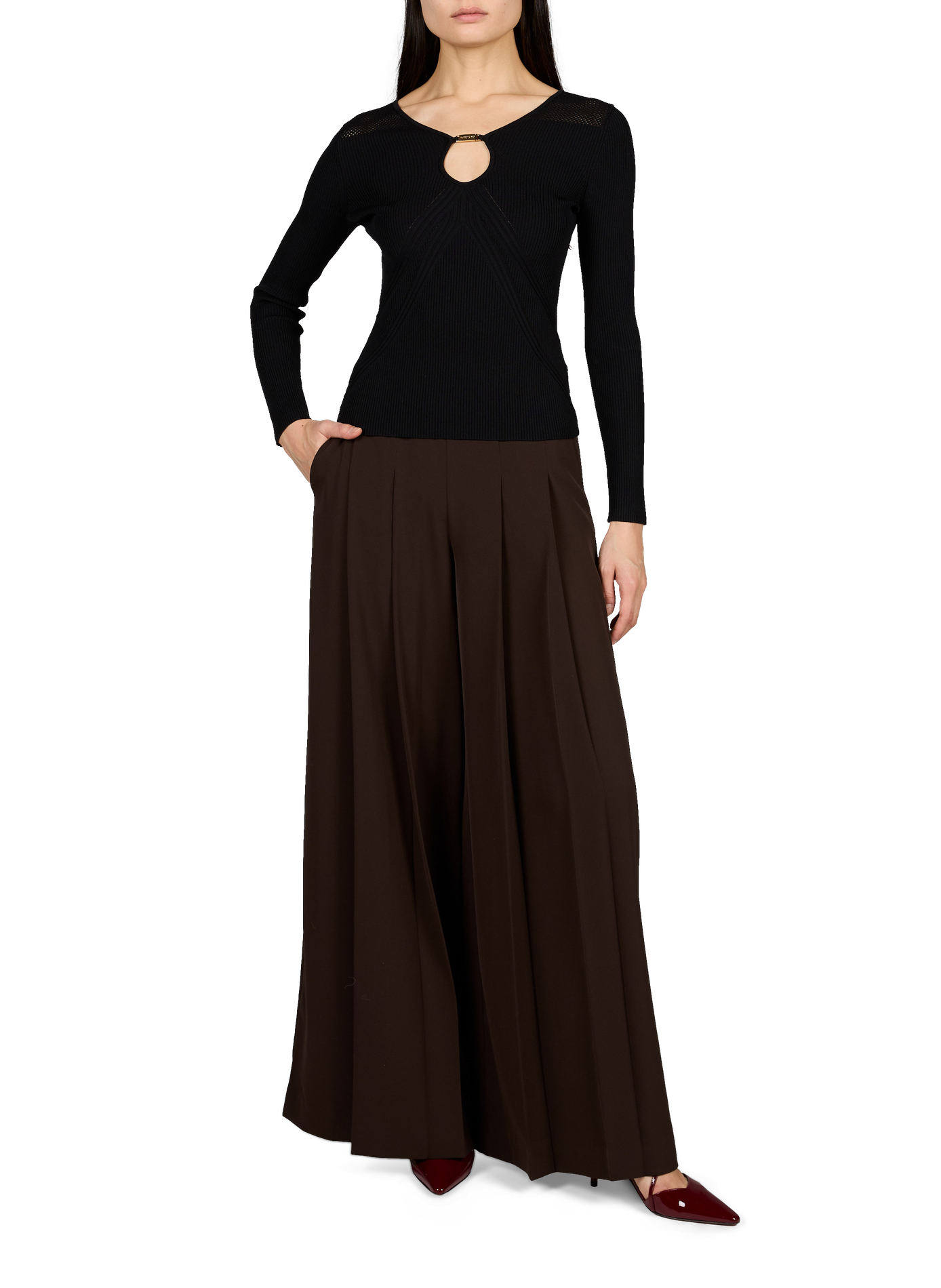 Wijde geplooide Kamila-broek | Bruin GUESS Dames
