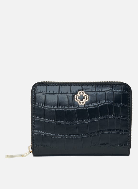 Portefeuille en cuir embossé croco clover Noir by MAJE MAJE Portefeuille en cuir embossé croco clover Noir