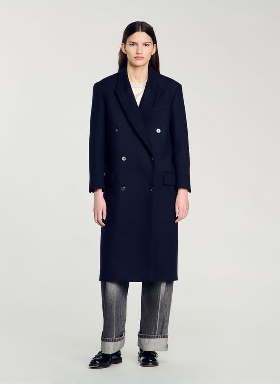 MANTEAU LONG EN LAINE MeLANGeE SANDRO pour FEMME Printemps