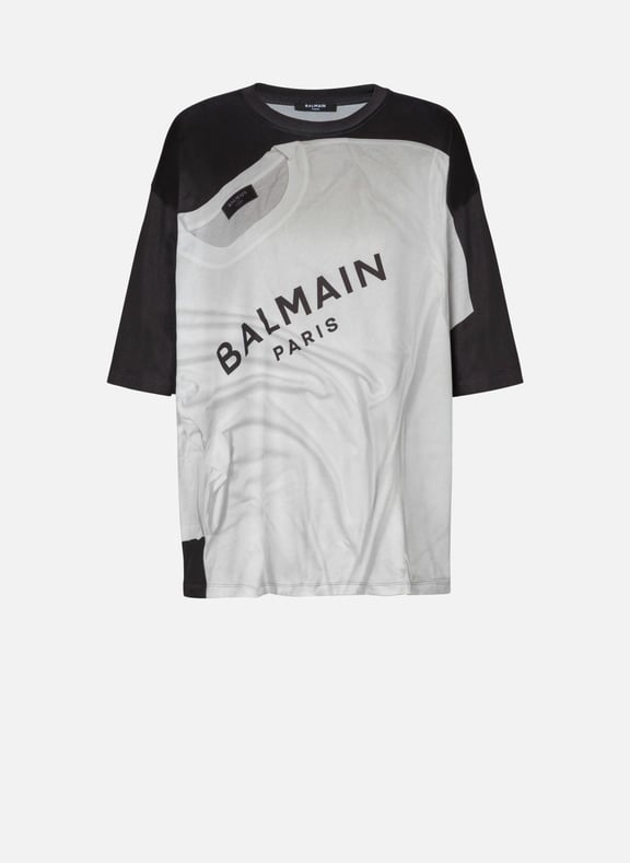 T-shirt fluide imprimé trompe-l'œil Noir by BALMAIN BALMAIN T-shirt fluide imprimé trompe-l'œil Noir