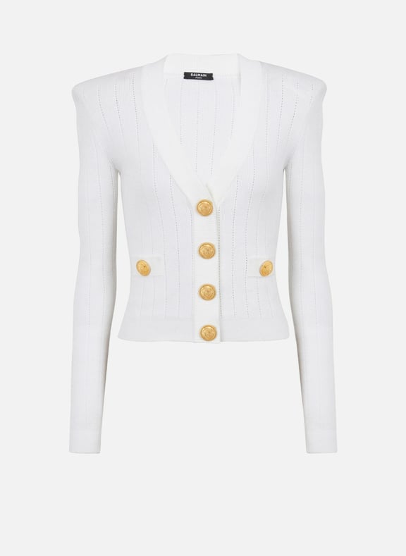 Cardigan court en maille Blanc by BALMAIN BALMAIN Cardigan court en maille Blanc
