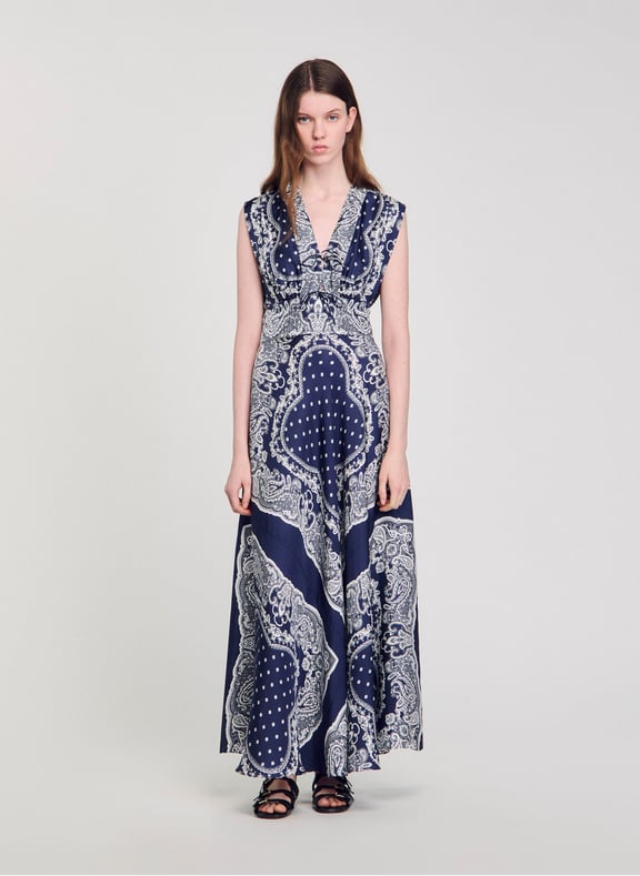 Robe longue sans manches imprimée Bleu by SANDRO SANDRO Robe longue sans manches imprimée Bleu