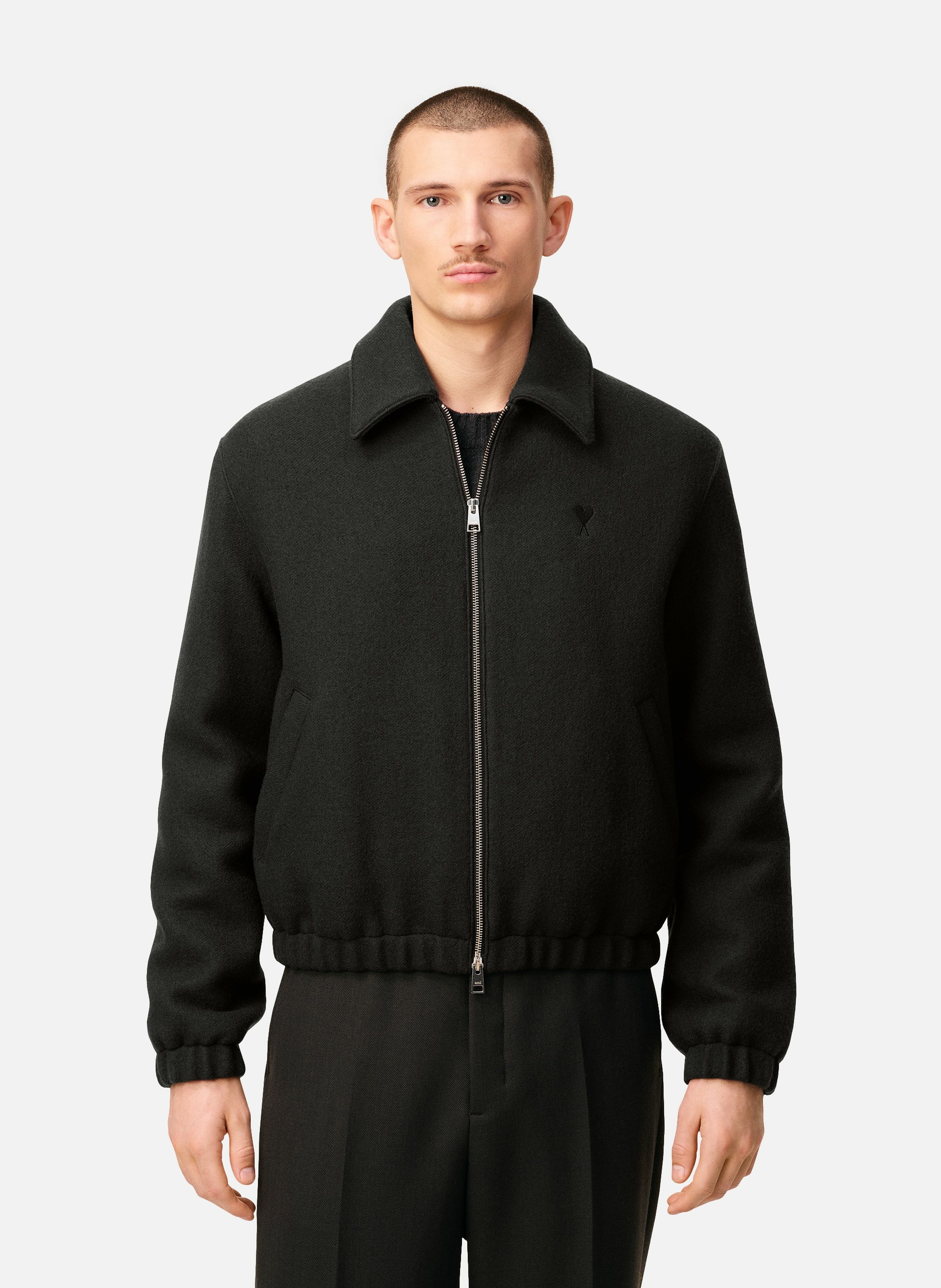 Blouson zippé ami de coeur en laine AMI PARIS Gris