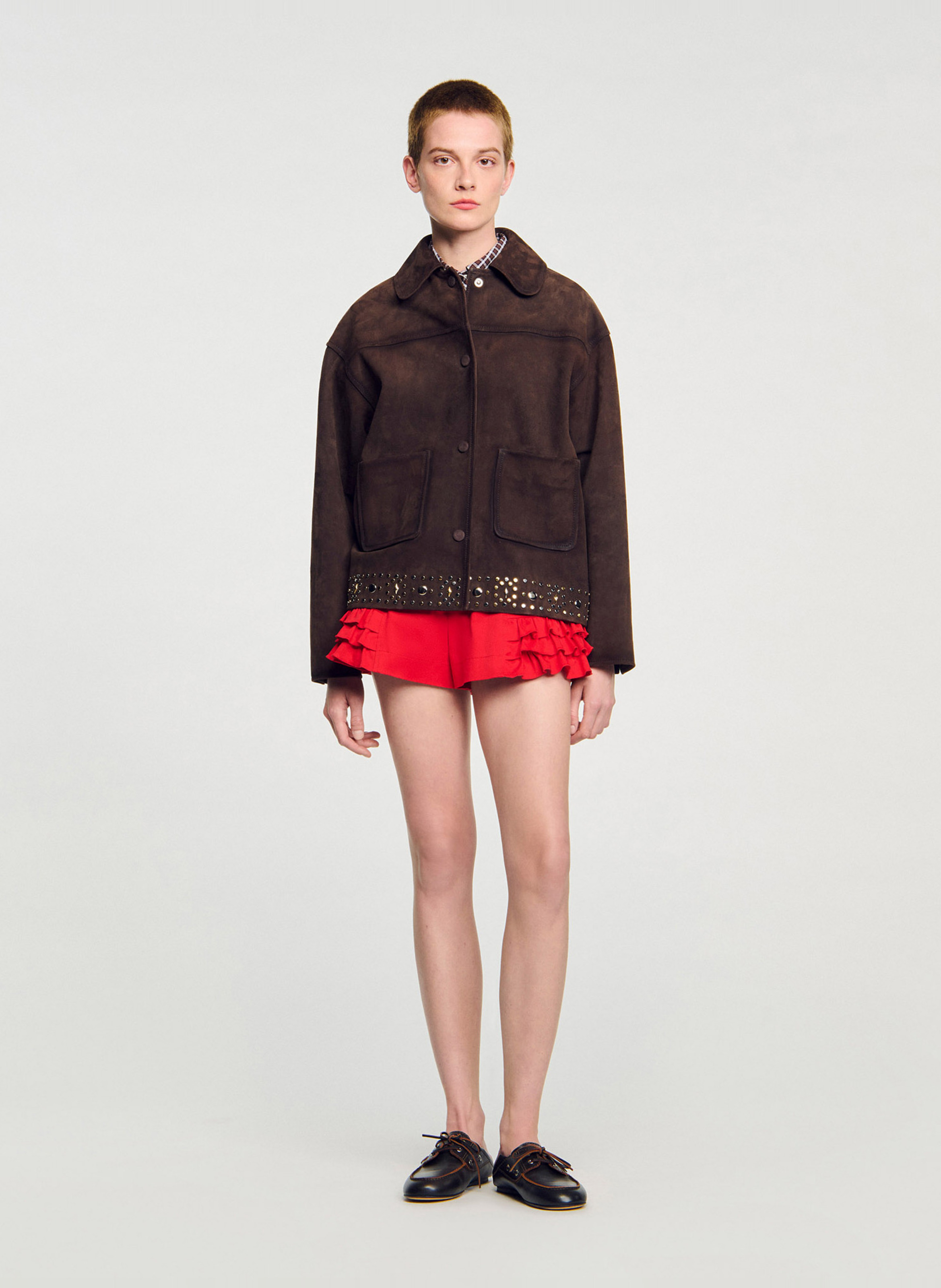 Blouse col classique en cuir SANDRO Marron