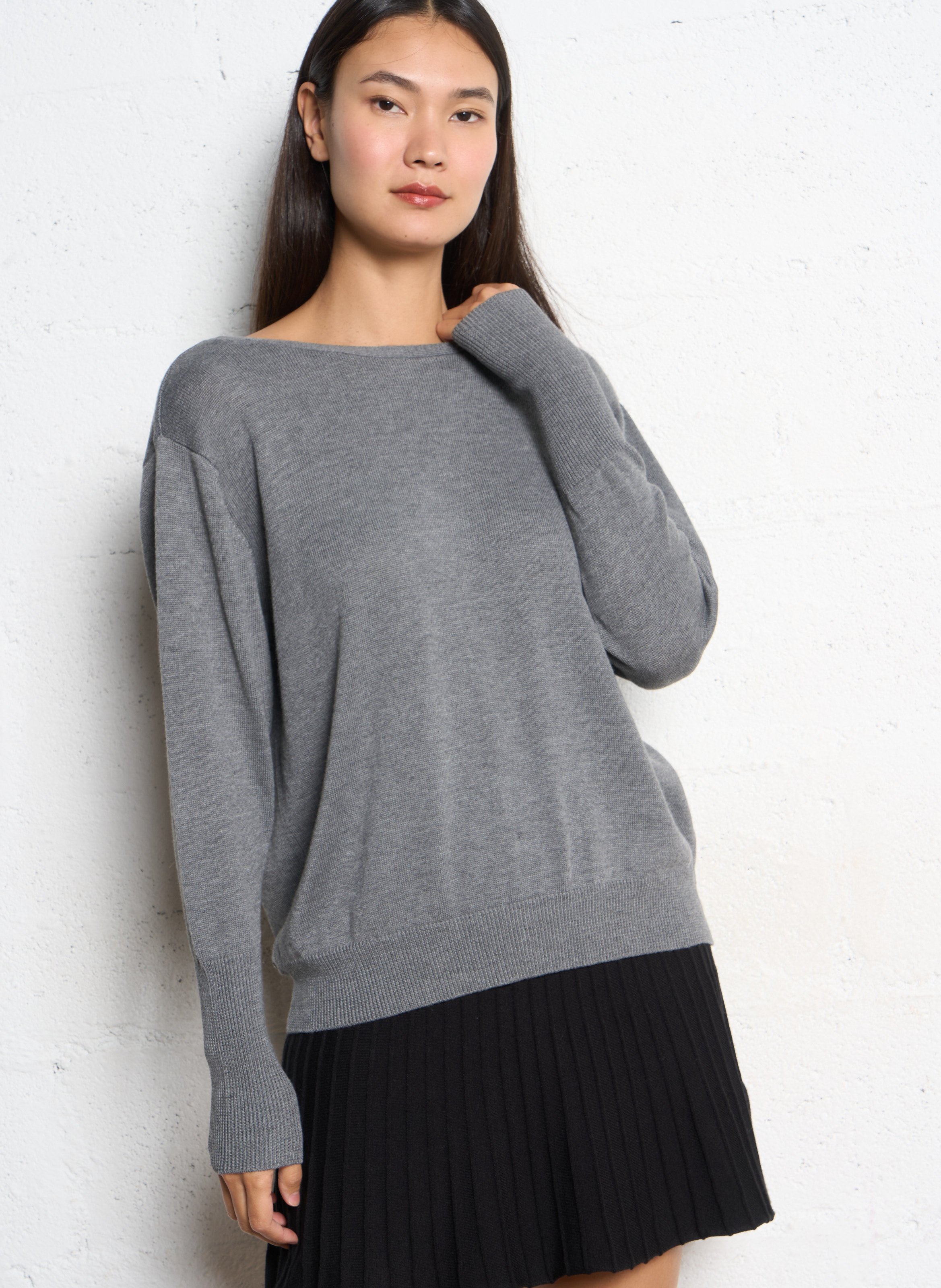 Cardigan oversize col v IKKS Gris