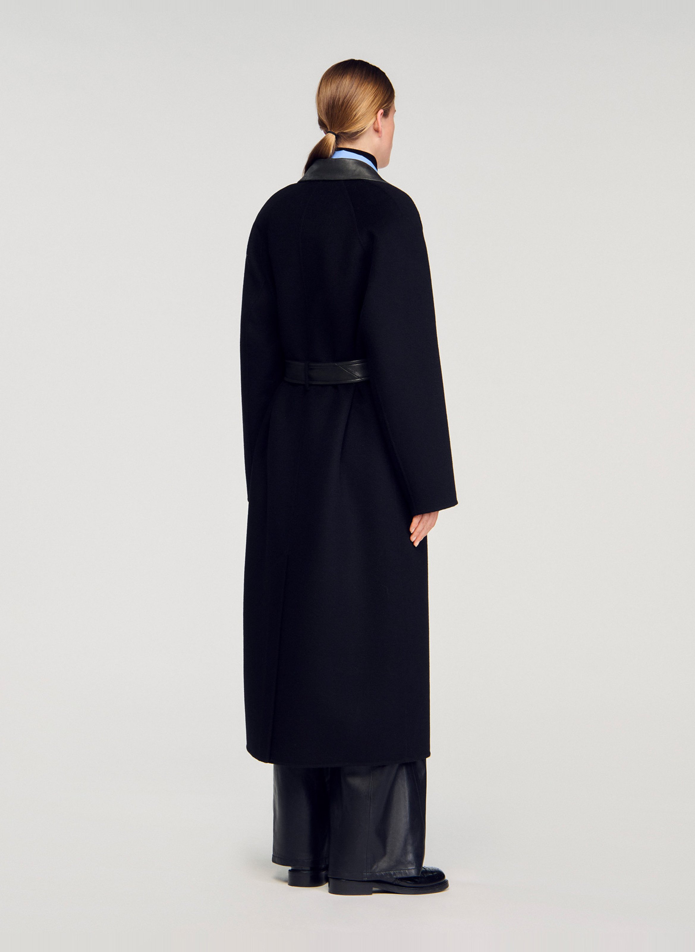 Manteau long oversize en laine SANDRO Noir