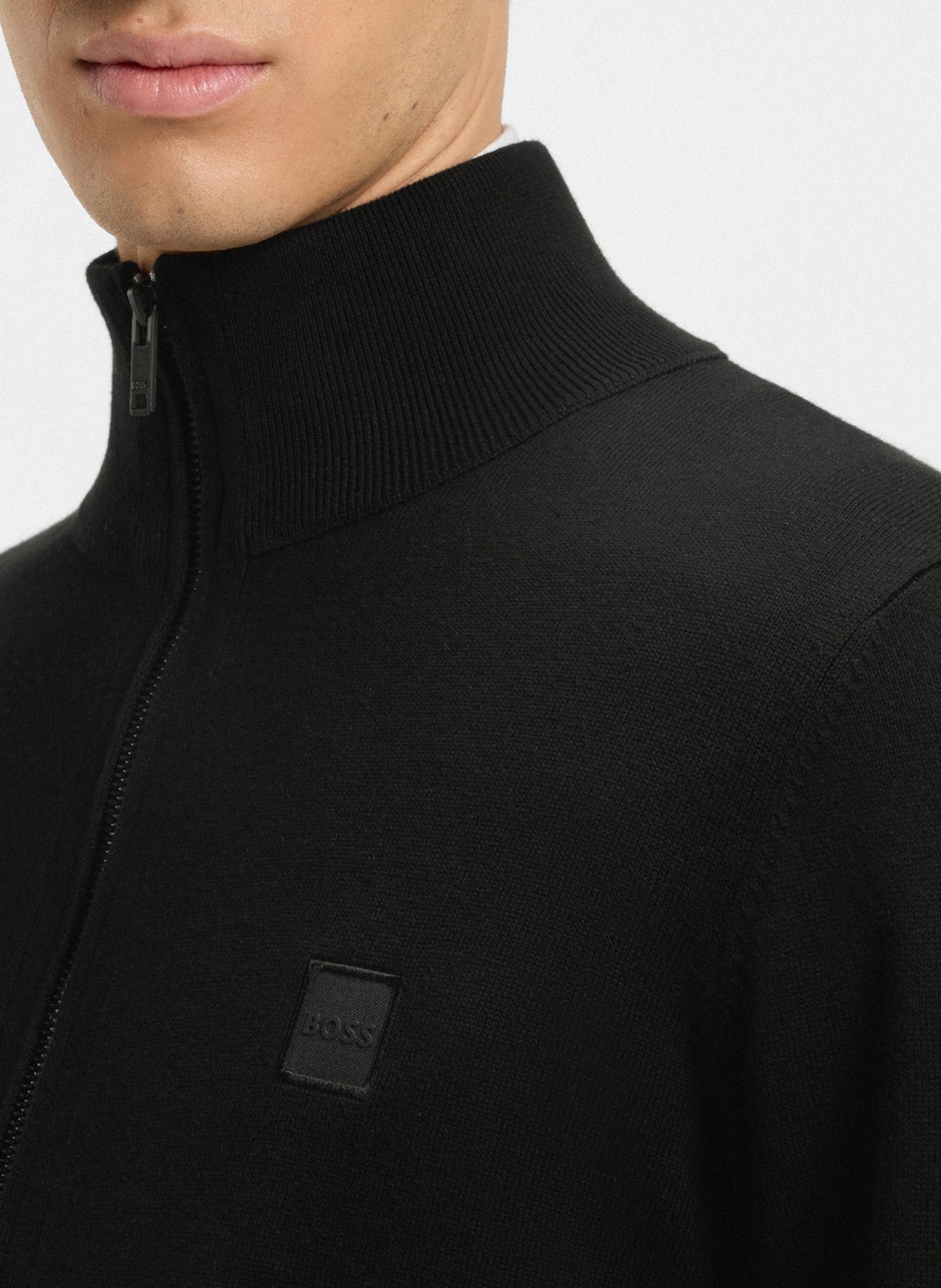 Gilet col montant en coton et en cachemire mélangés BOSS Noir