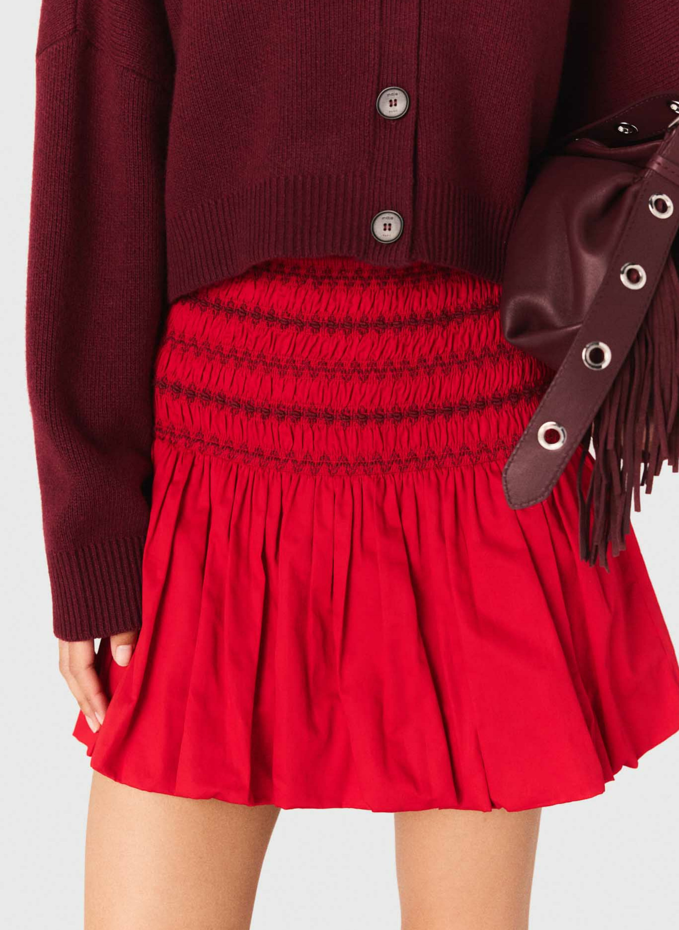 Jupe courte évasée élastiquée MAJE Rouge