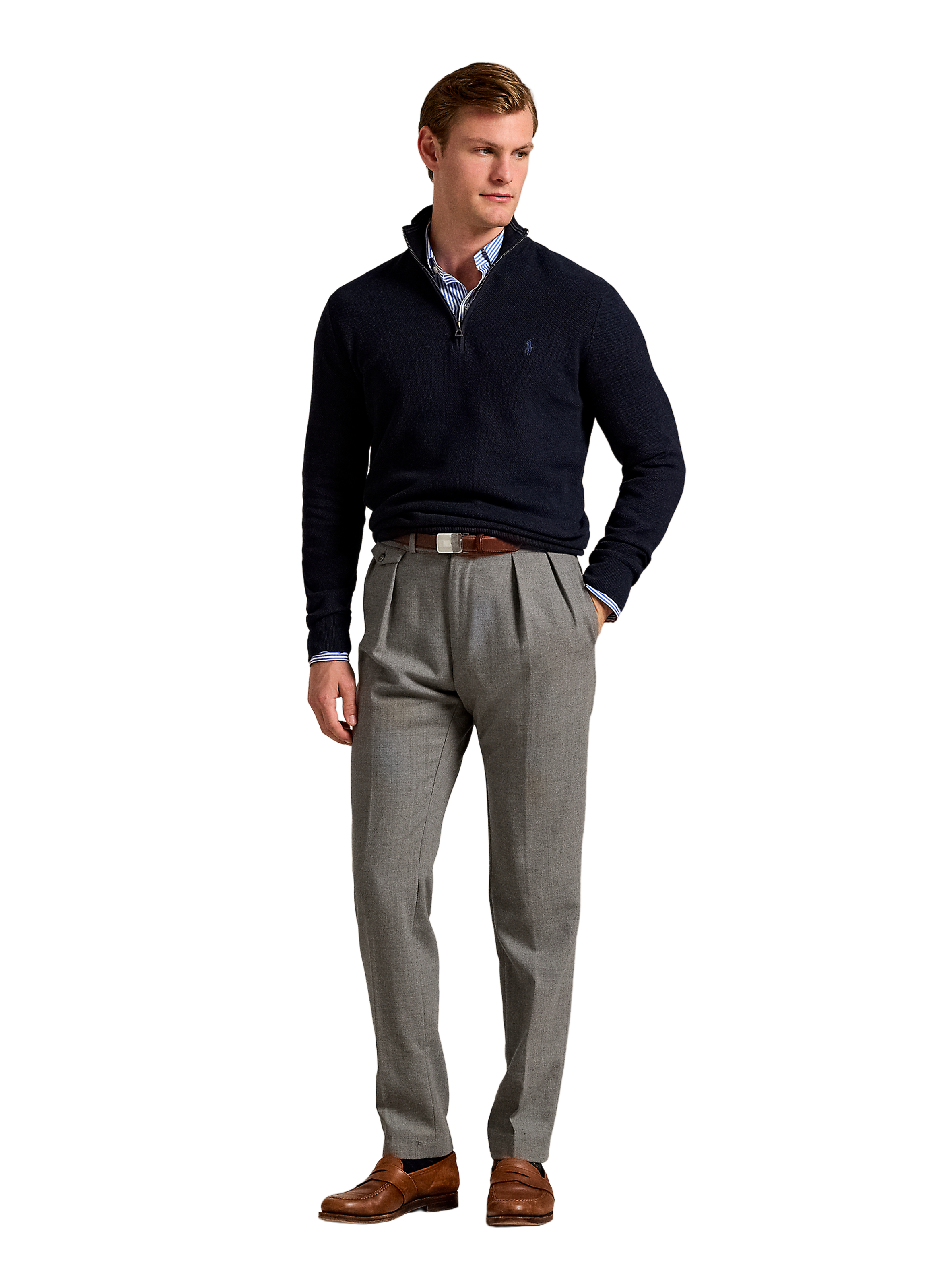 Pull col montant en coton Bleu