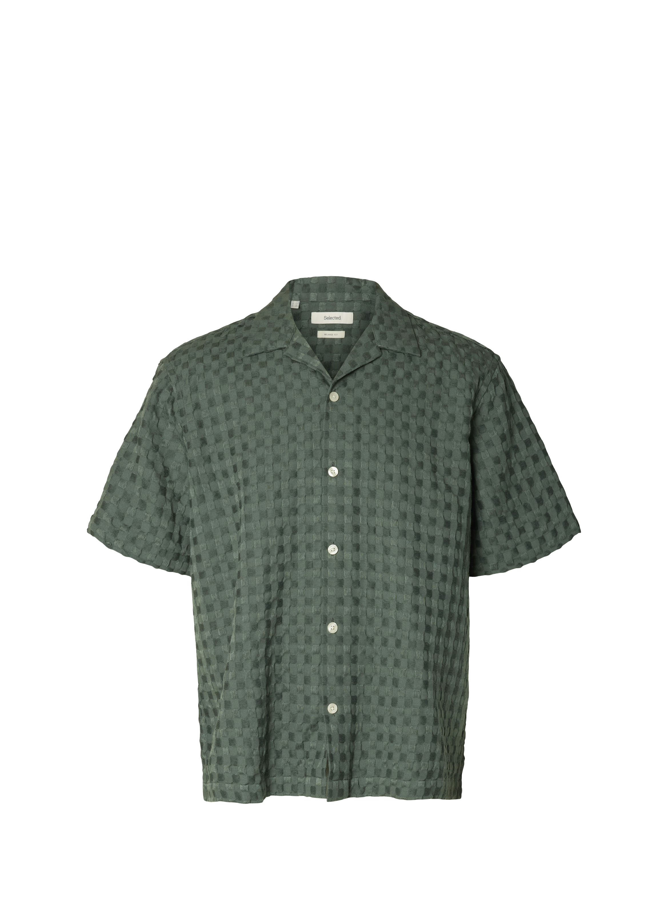 Short-sleeved cotton check shirt SELECTED Green