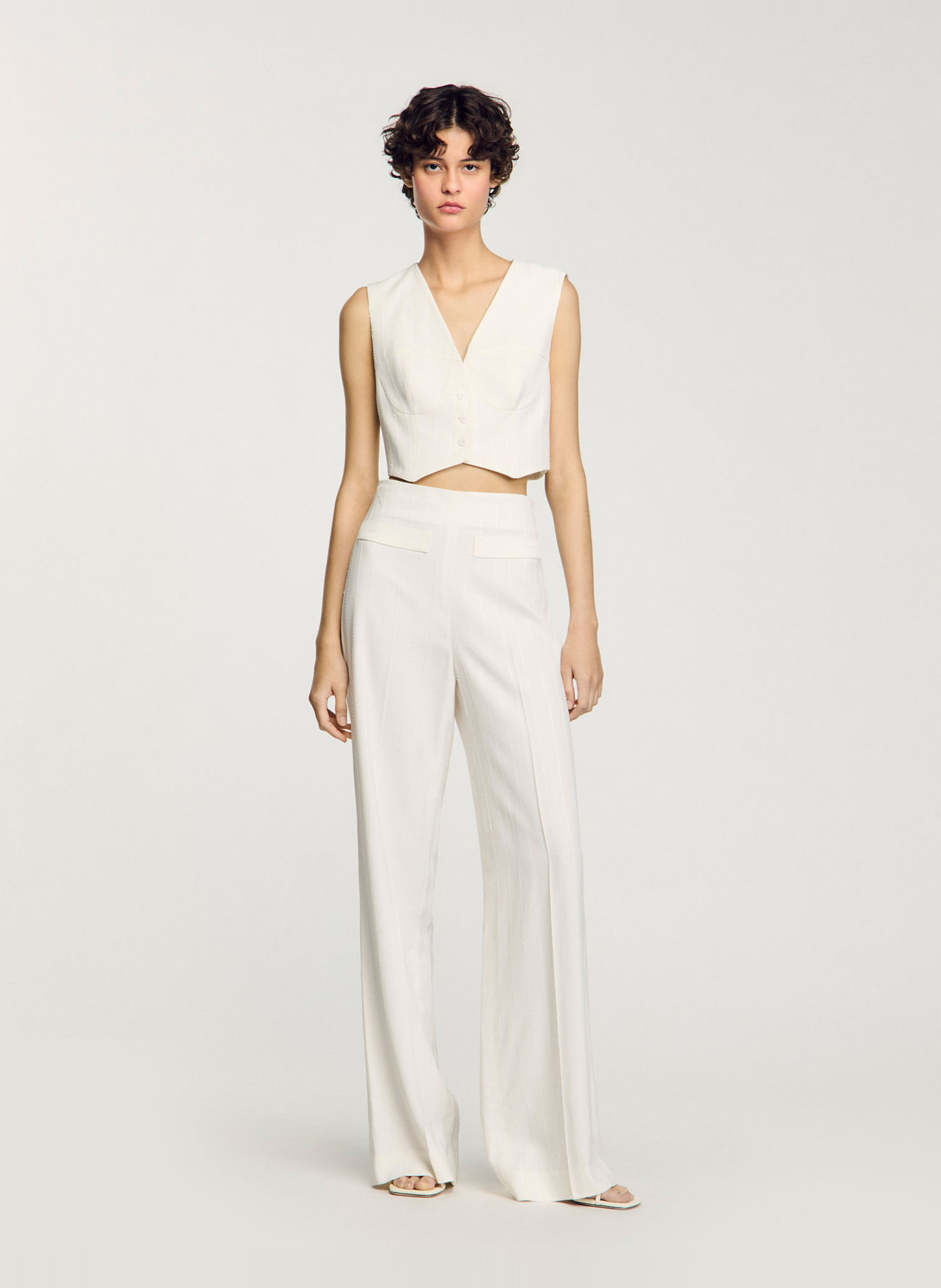 Veston de costume rayé à sequins SANDRO Beige