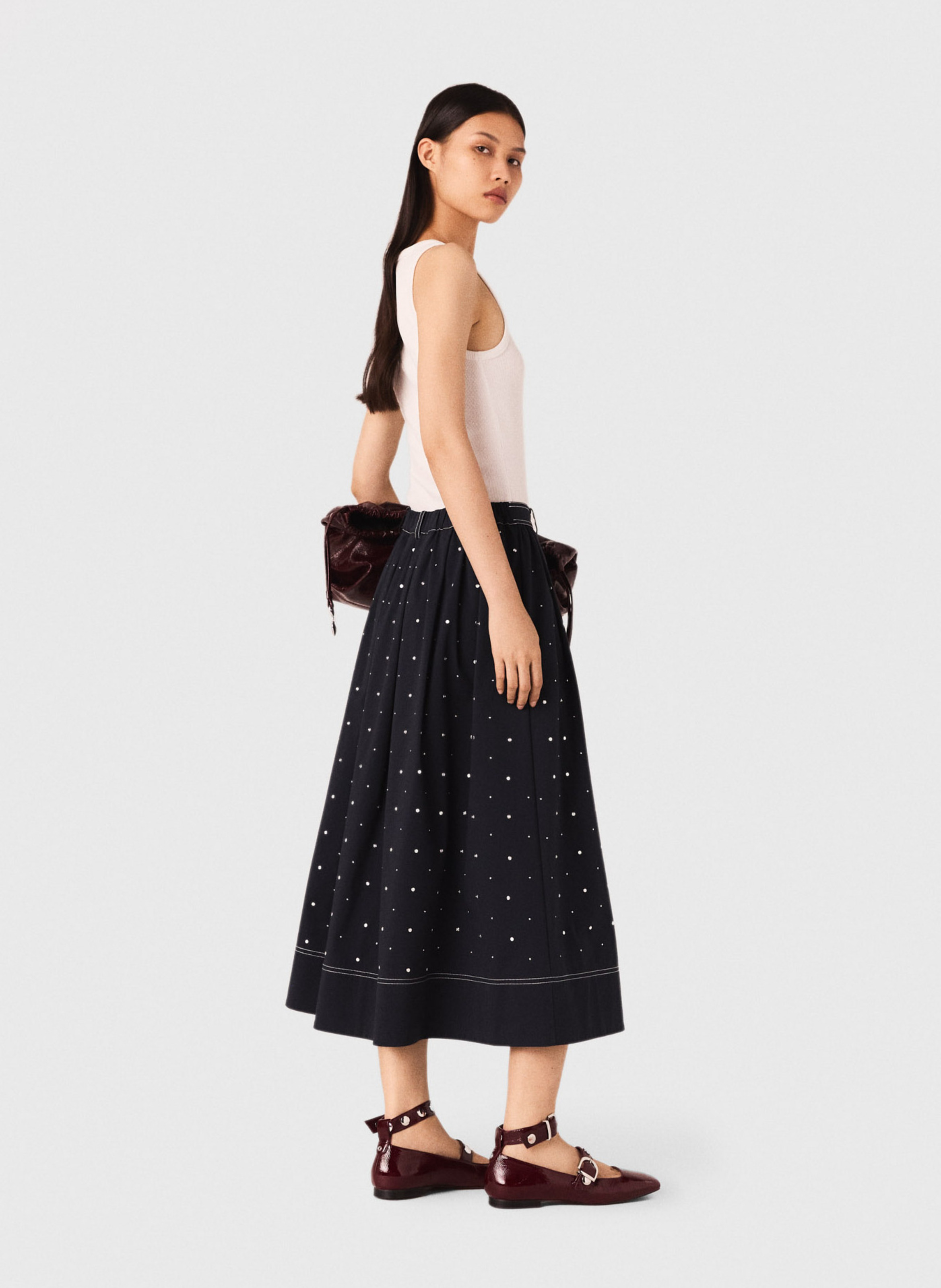 Débardeur droit col rond en coton côtelé MAJE Blanc