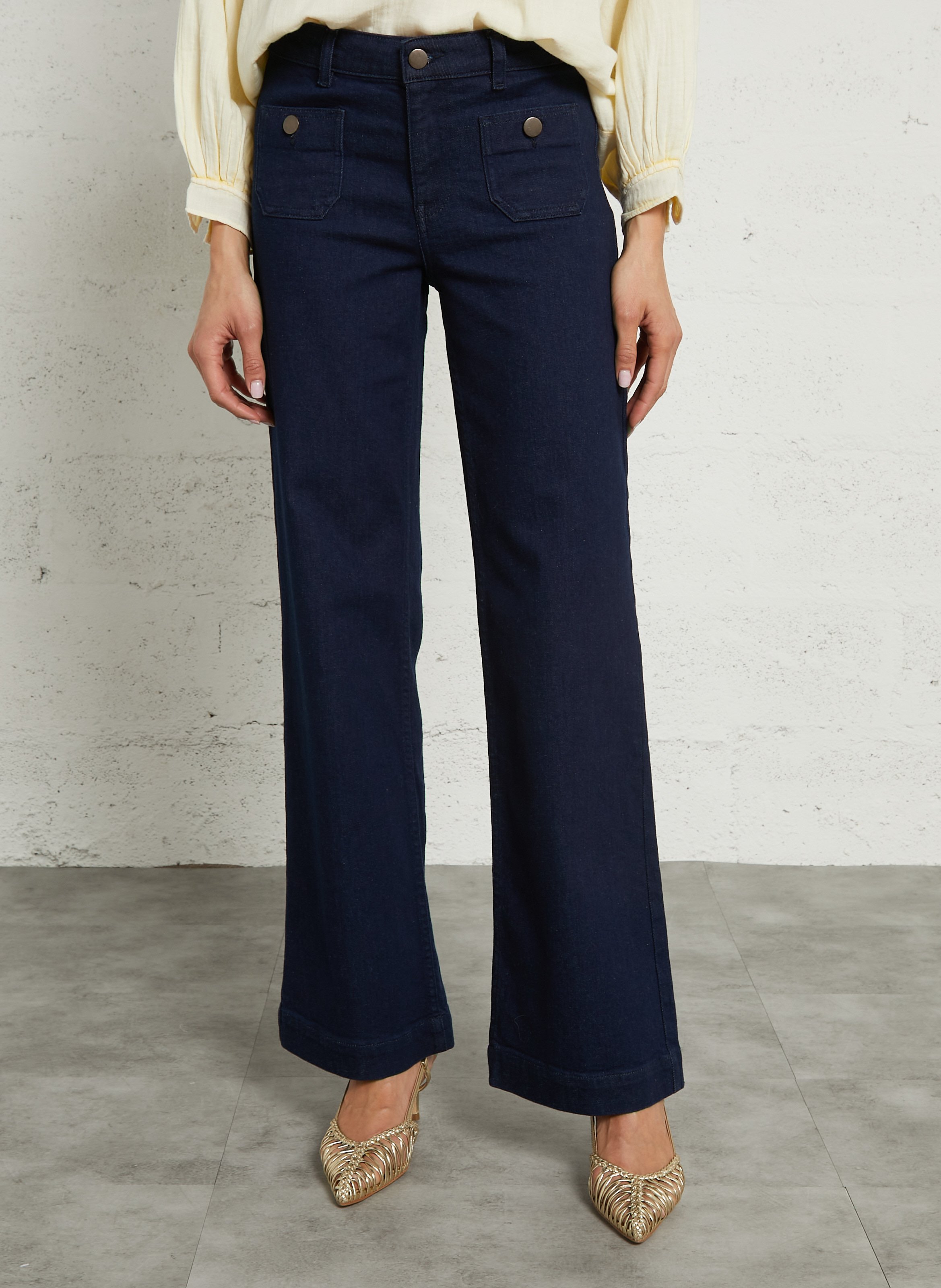 Jean droit taille mi haute uni anais MAISON 123 Bleu