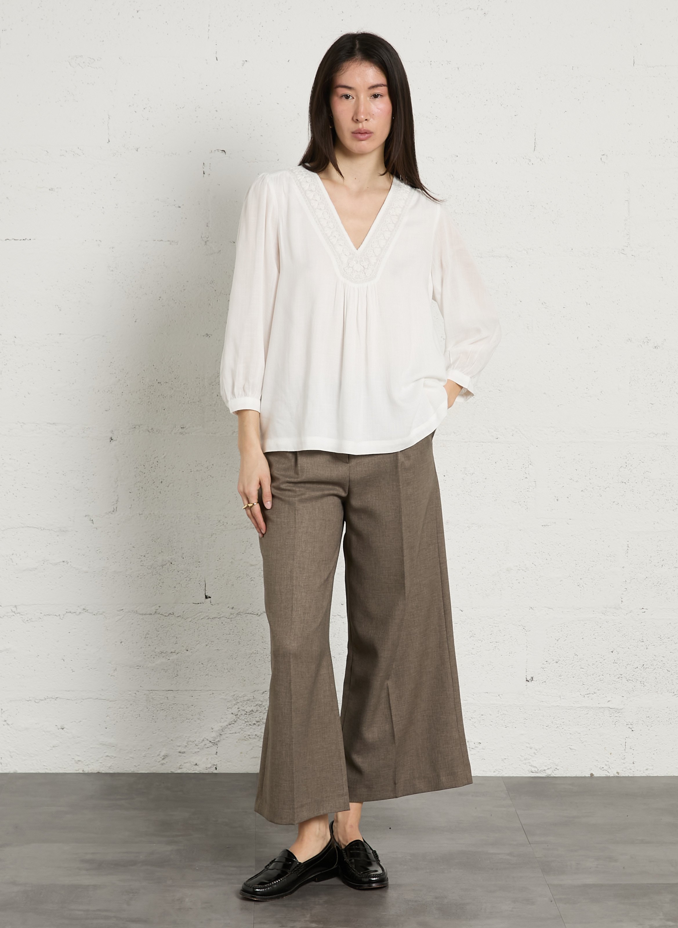 Blouse col v brodé dorian MAISON 123 Blanc