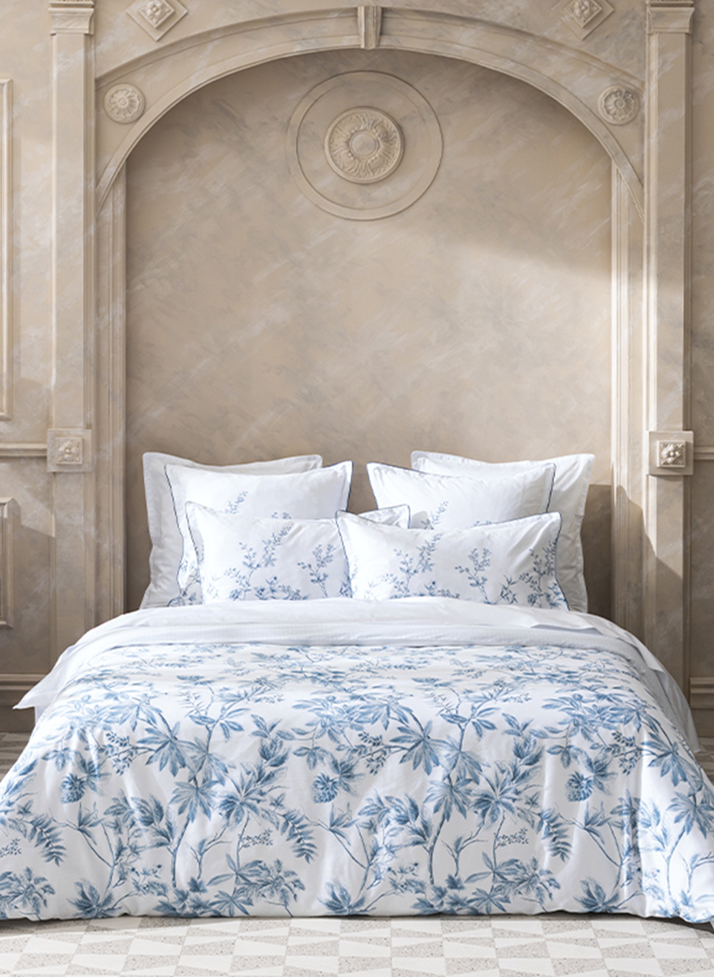 Taie d'oreiller imprimée en satin de coton bio, amboise ALEXANDRE TURPAULT Bleu