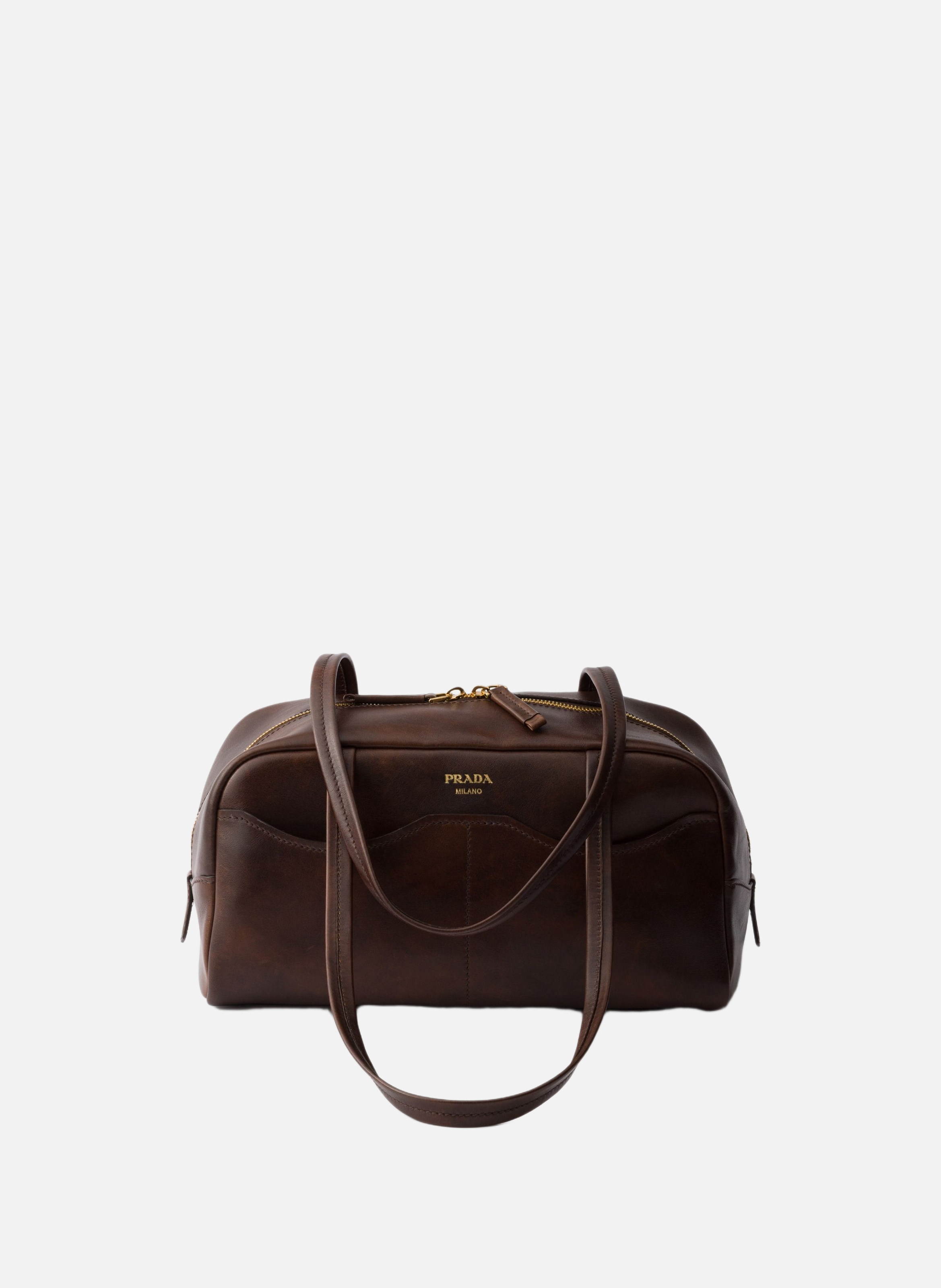 Sac à main prada carry en cuir vieilli PRADA Marron
