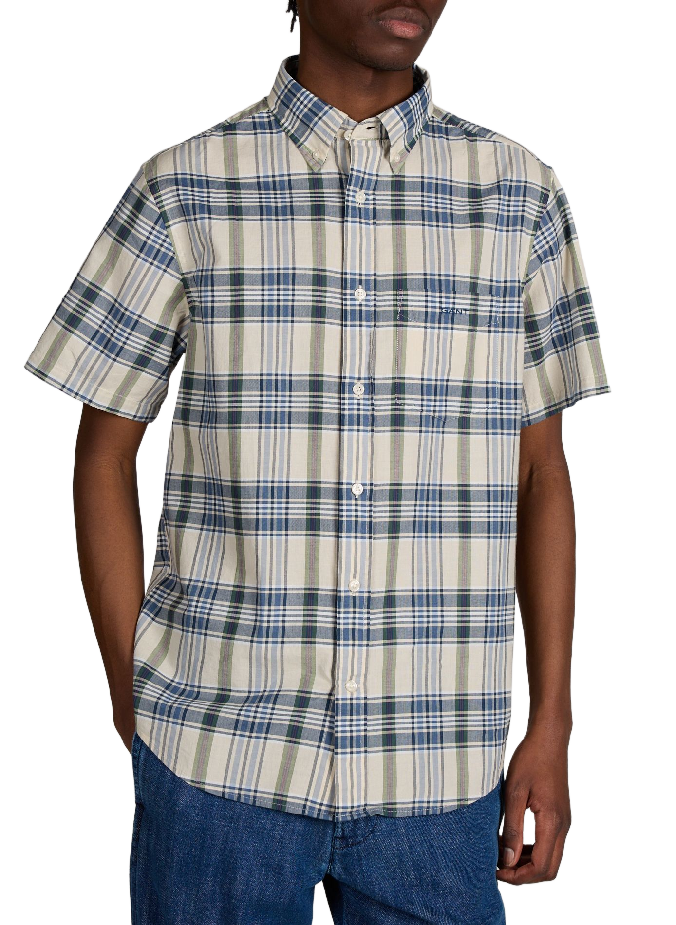 Chemise manches courtes à carreaux Madras en coton GANT Bleu
