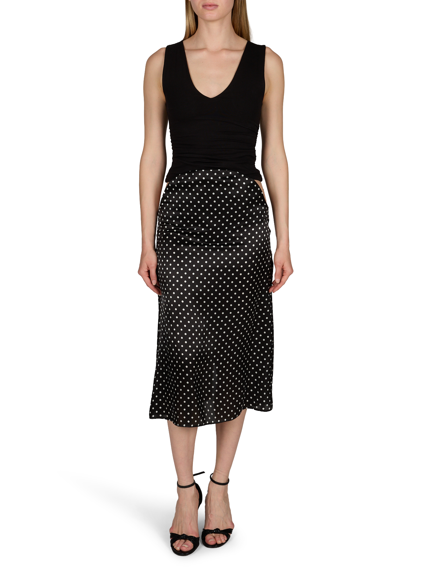 Echancrée polka dot skirt with adjustable silk slip JEAN PAUL GAULTIER Black