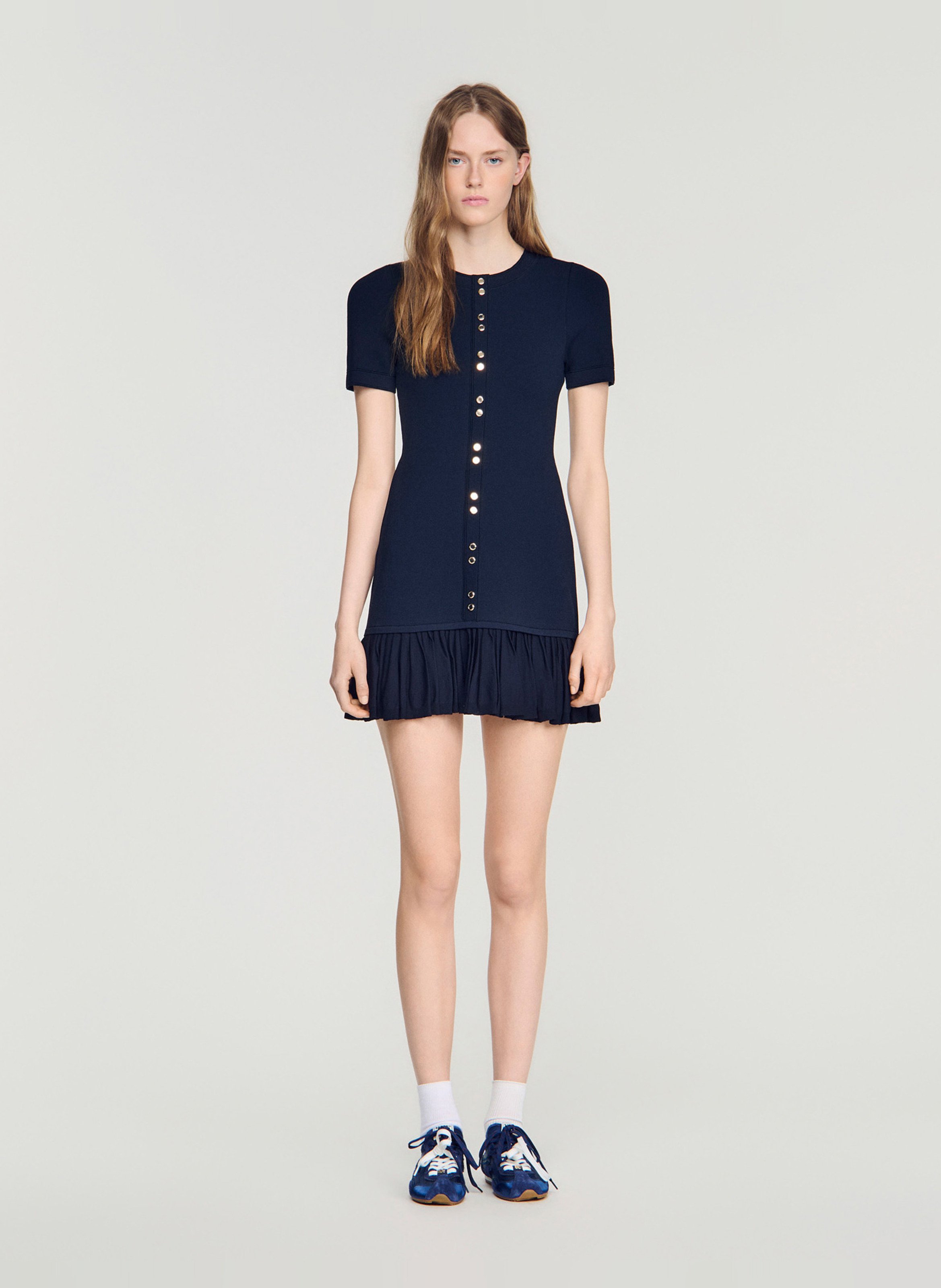 Robe courte ajustée col rond SANDRO Bleu