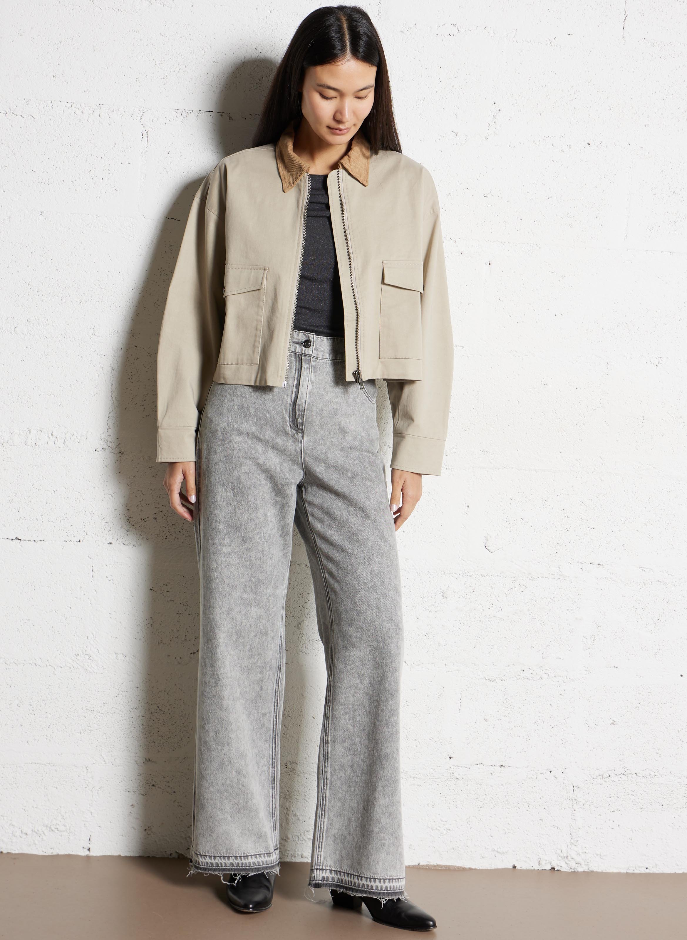 Jean flare taille haute en coton edie IKKS Gris
