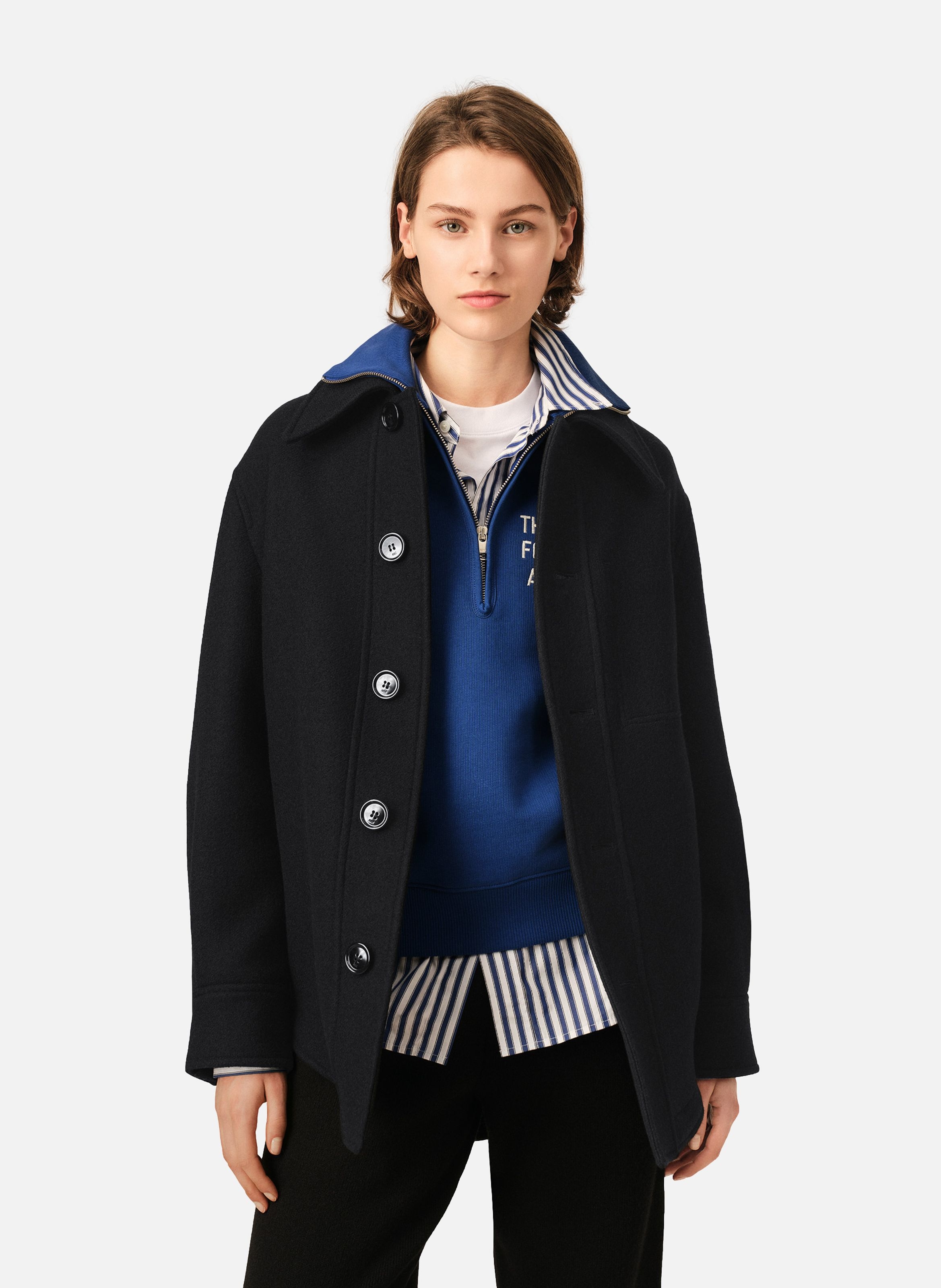 Veste boutonnée unisexe en laine AMI PARIS Noir