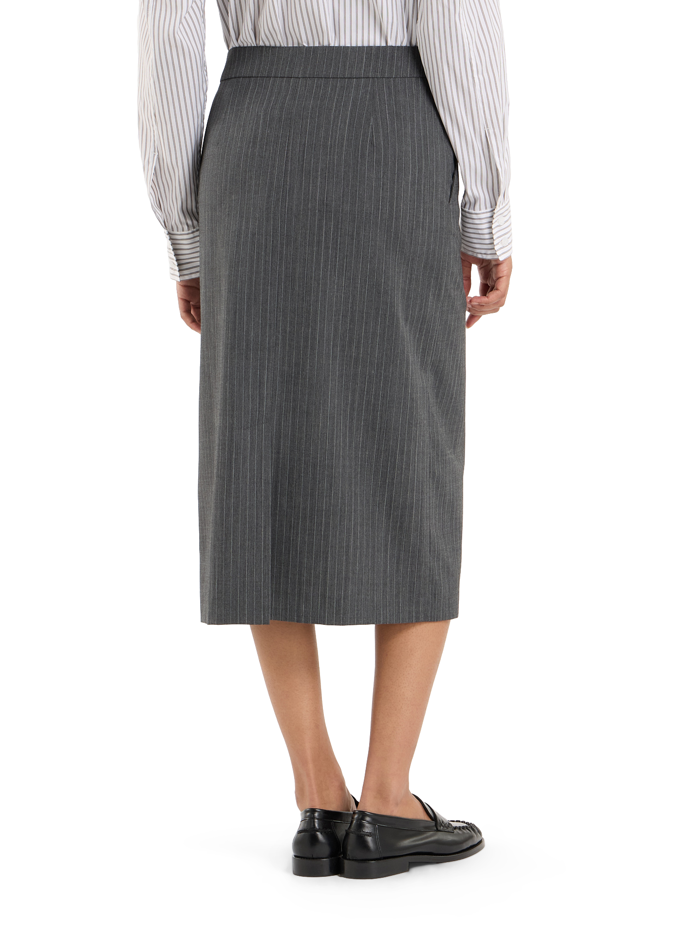 Jupe de tailleur midi rayée Baline SAISON 1865 Gris