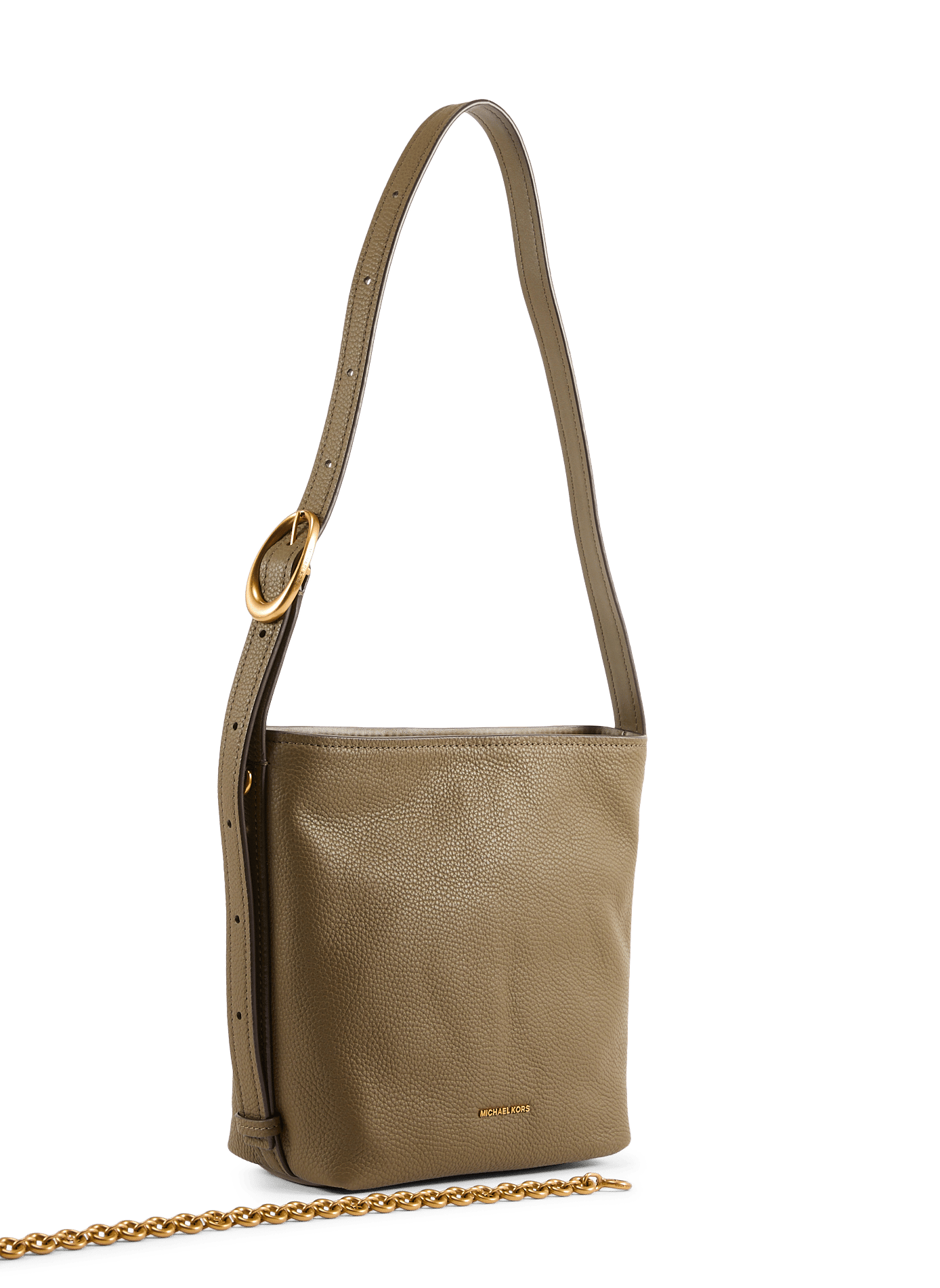 Bucket bag with chain detail in grained leather MICHAEL KORS Brown