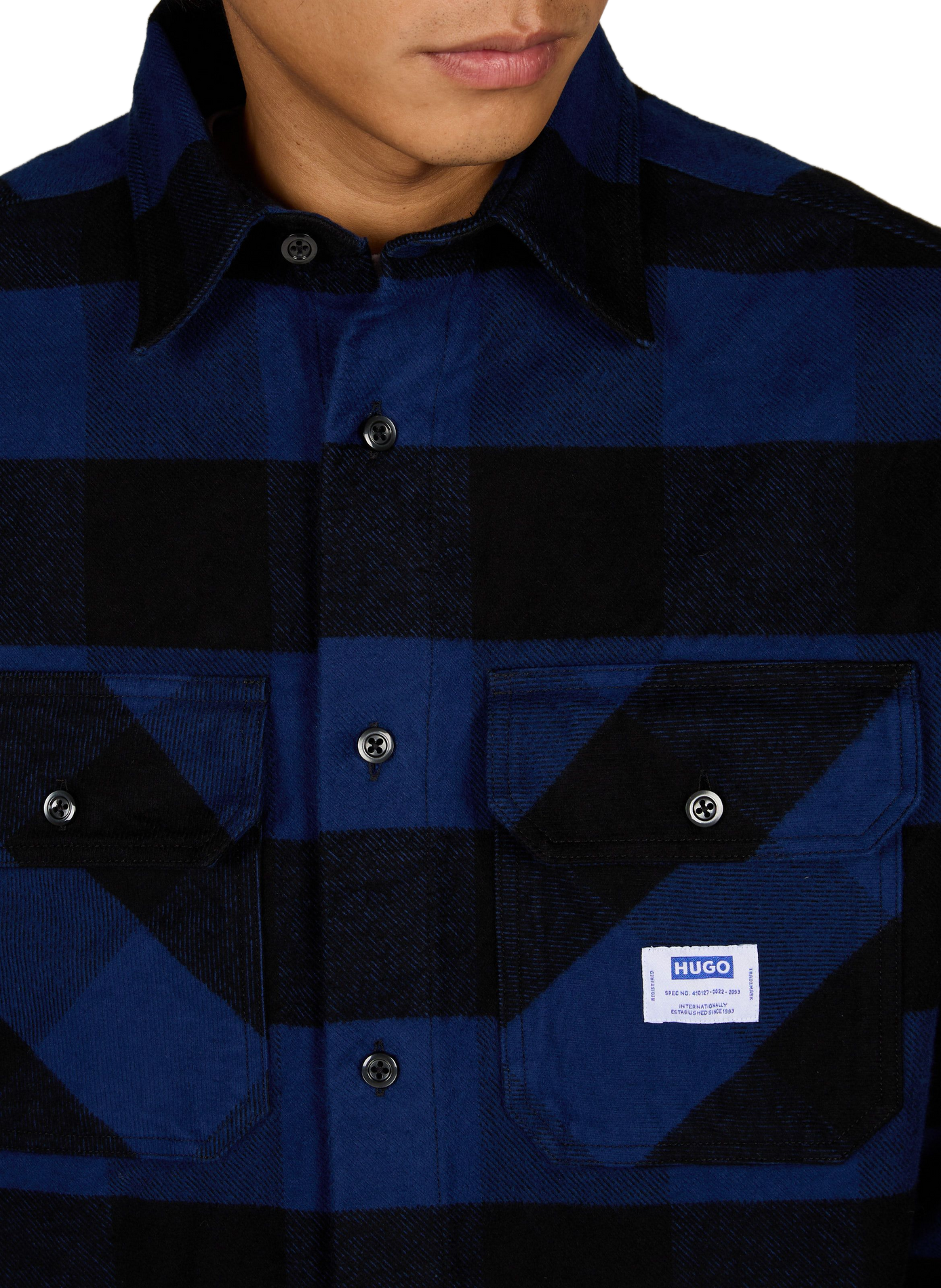 Oversized cotton flannel check shirt HUGO BLUE Blue