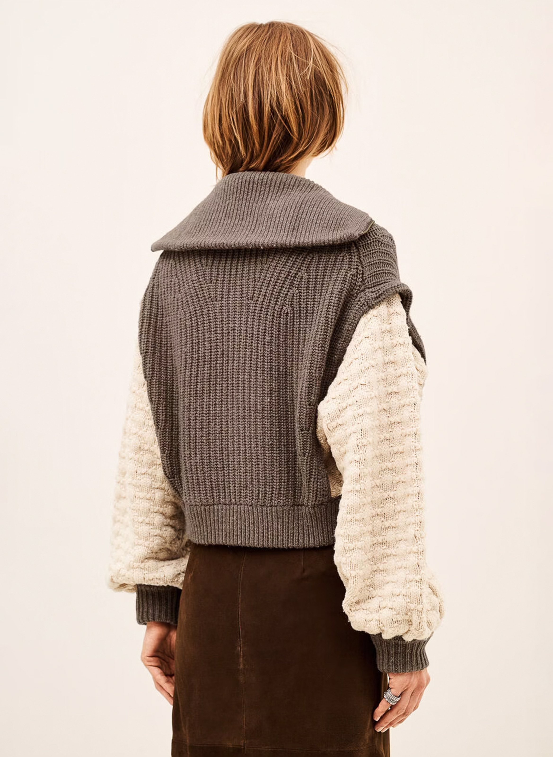 Cardigan col camionneur en laine mélangée essen BA&SH Beige