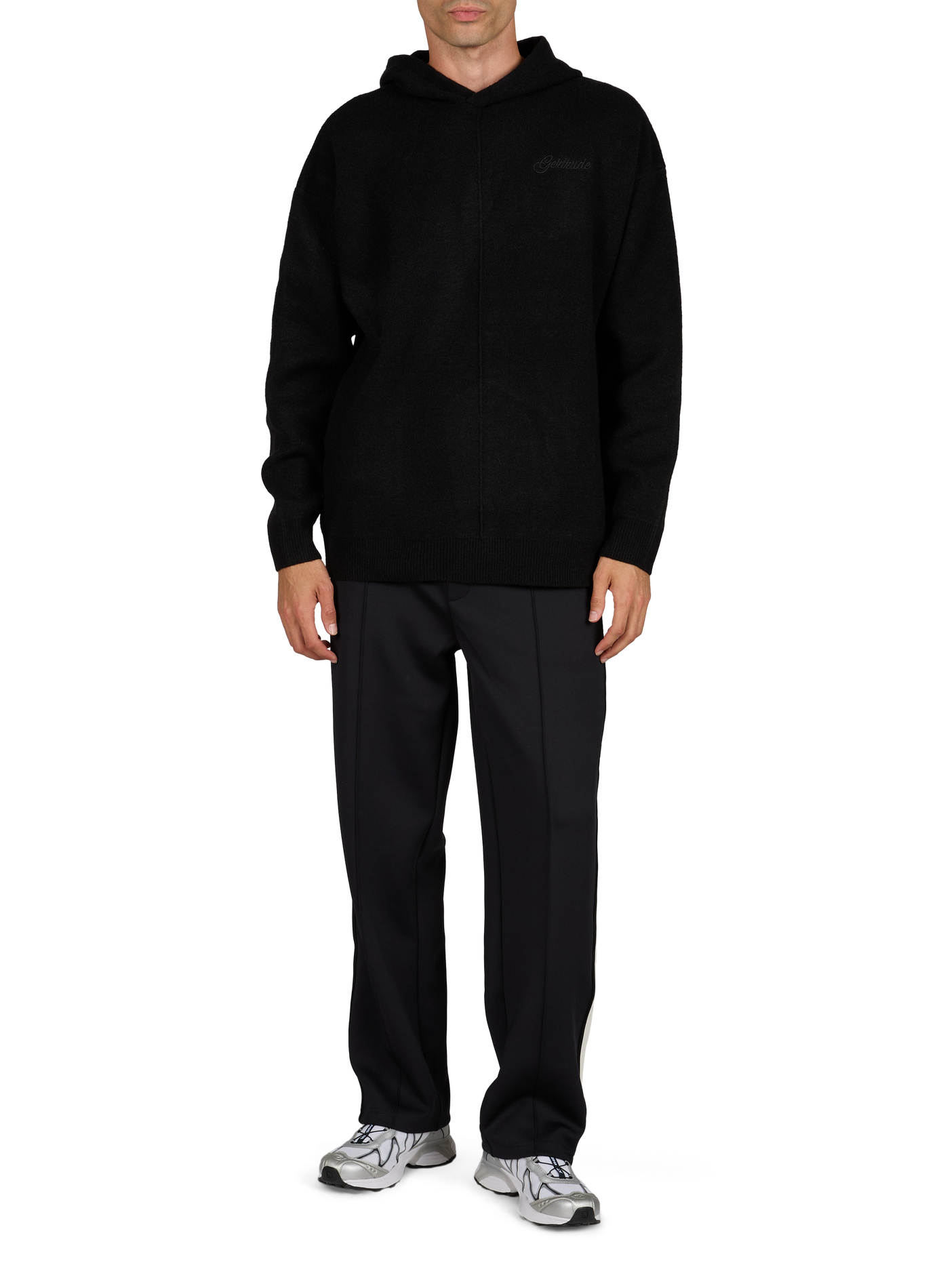 Plain knit hooded hoodie GERTRUDE Black