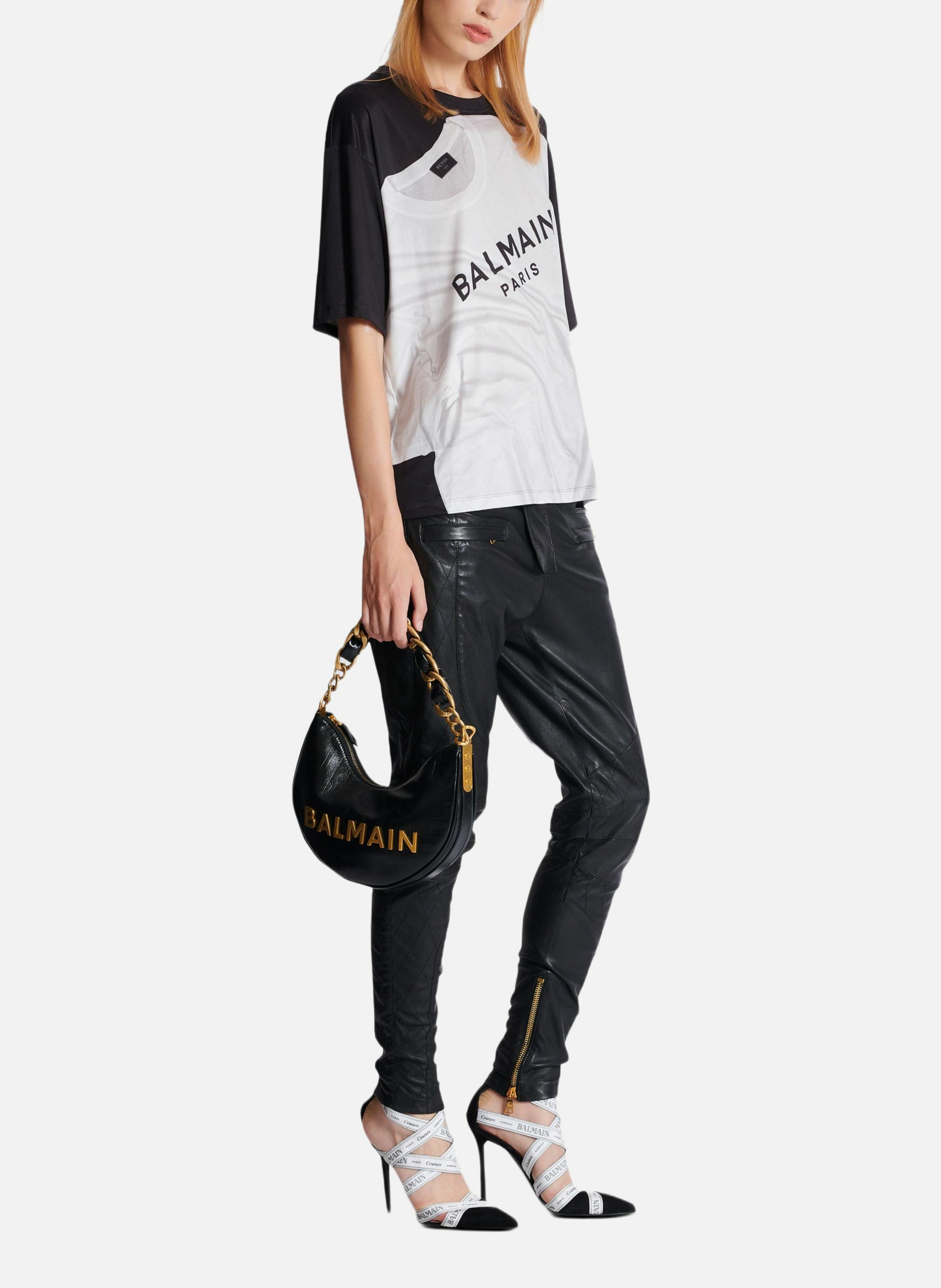 T-shirt fluide imprimé trompe-l'œil BALMAIN Noir