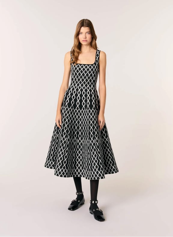 Robe courte en maille jacquard Noir by MAJE MAJE Robe courte en maille jacquard Noir