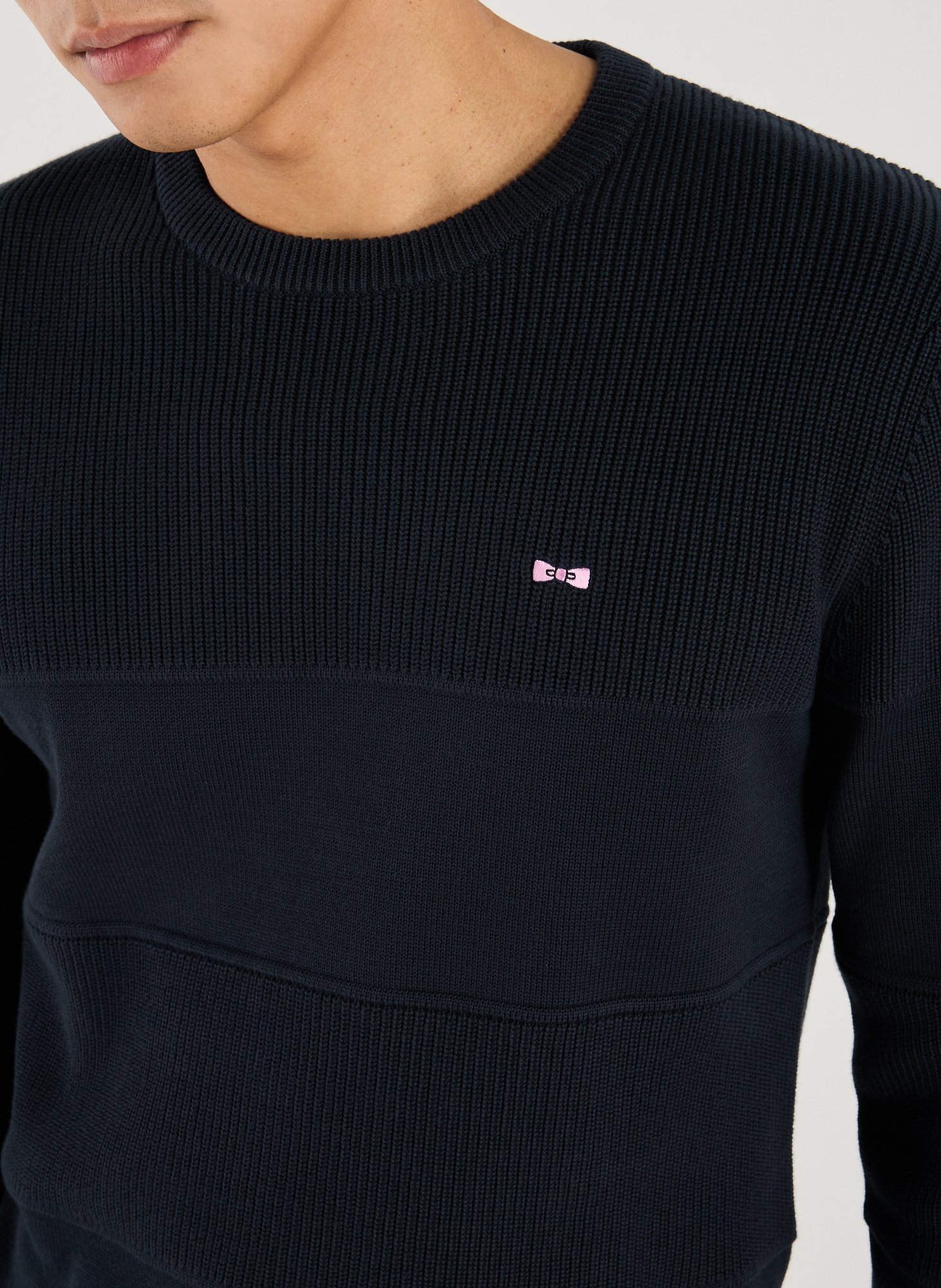 Ribbed round neck cotton sweater EDEN PARK Blue