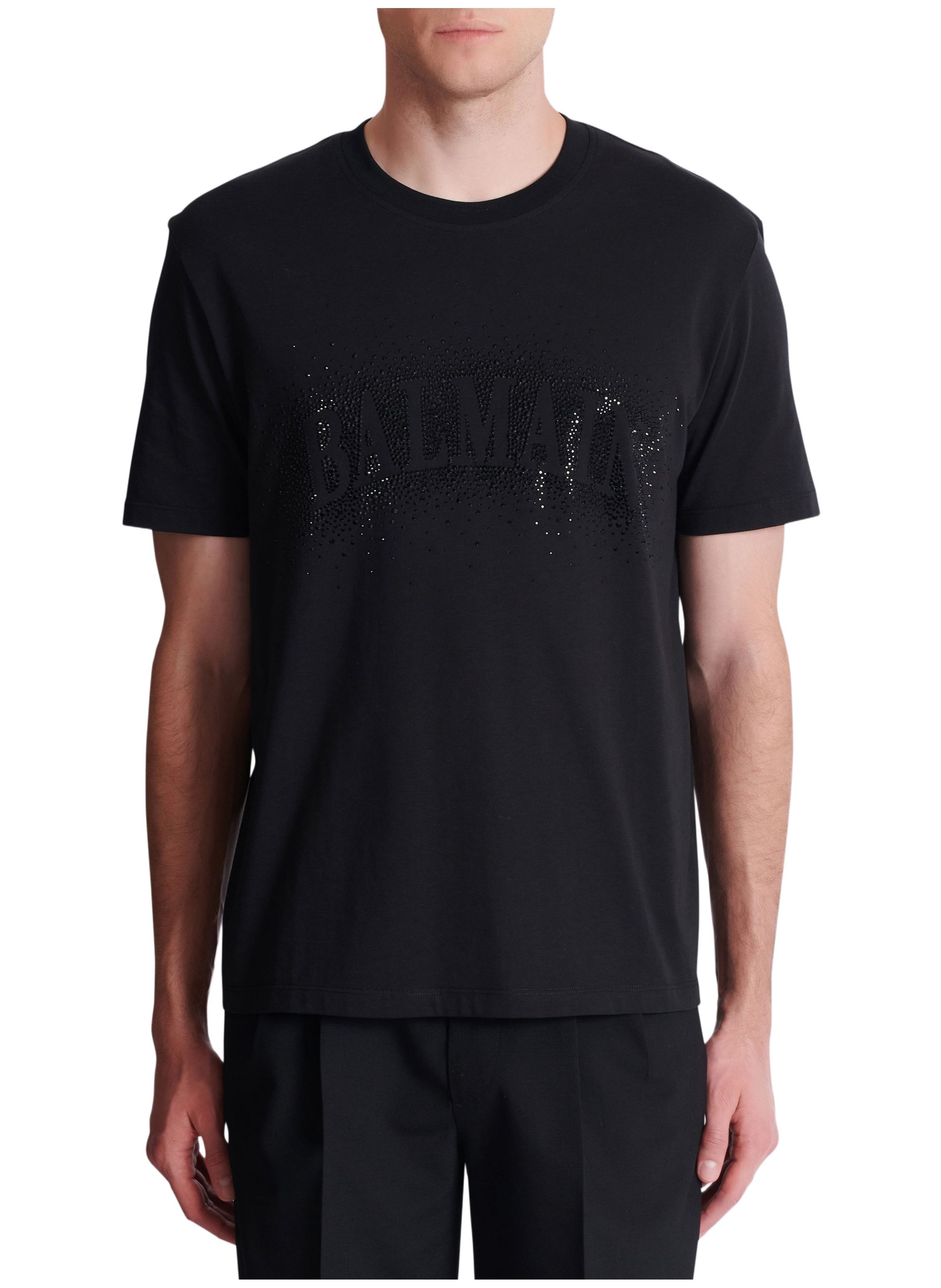 T-shirt avec effet spray en cristaux brodés BALMAIN Noir