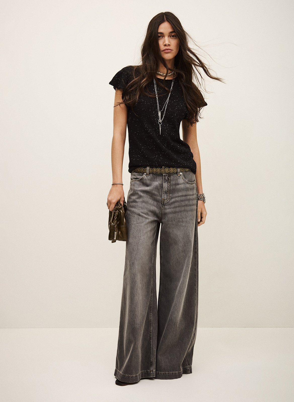 Top droit col rond en maille bichara BA&SH Noir