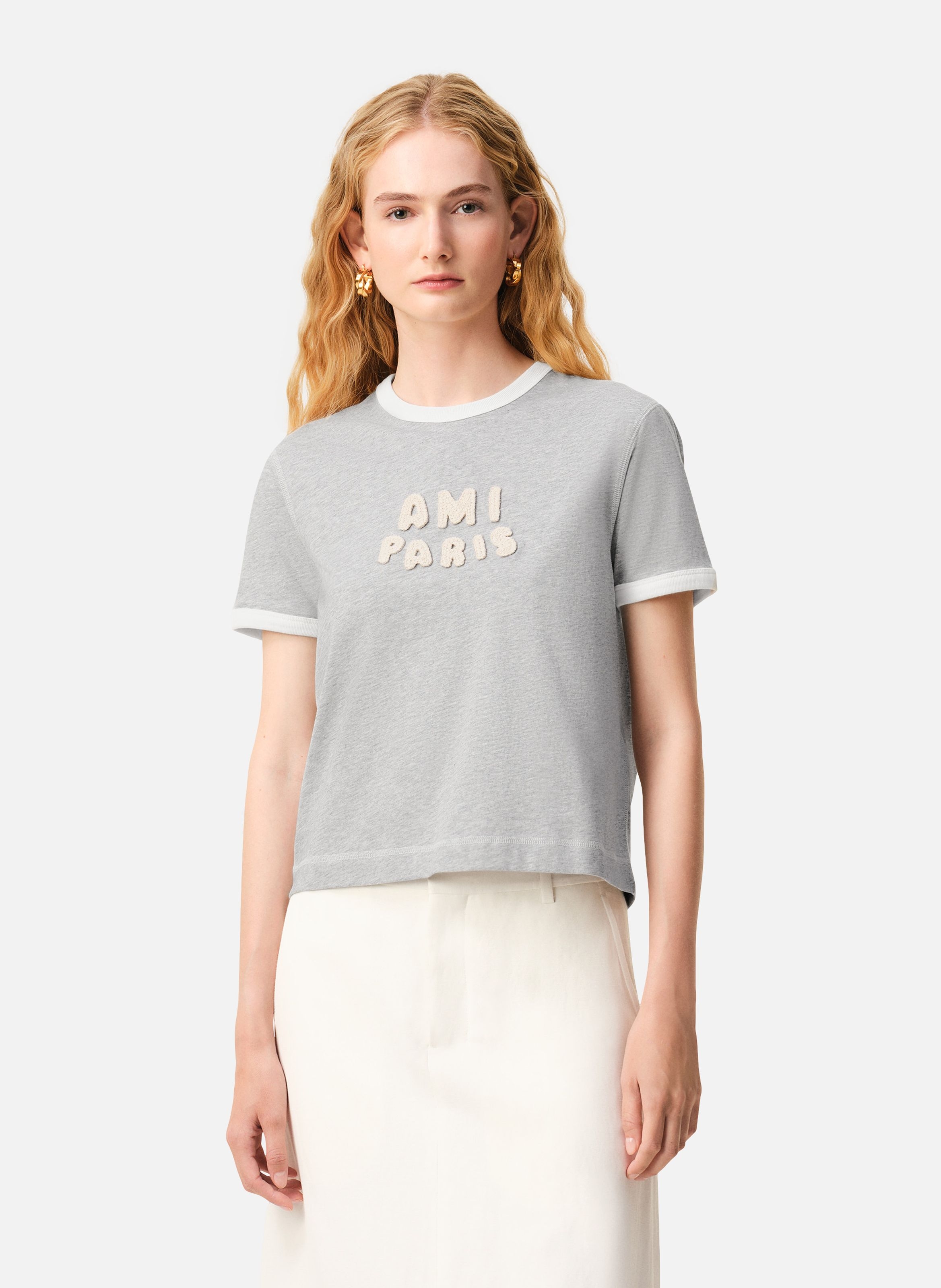 T-shirt empiècement ami paris en crochet unisexe en coton AMI PARIS Gris