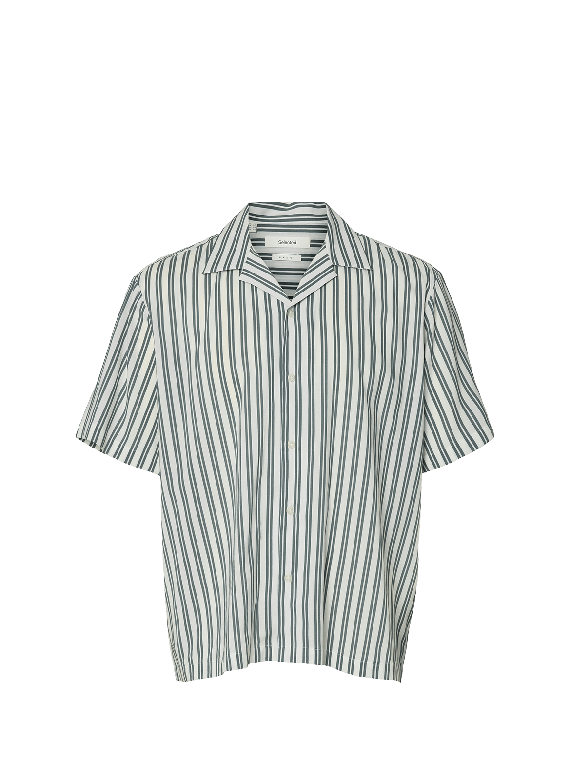 Short-sleeved striped shirt in blended cotton SELECTED Green