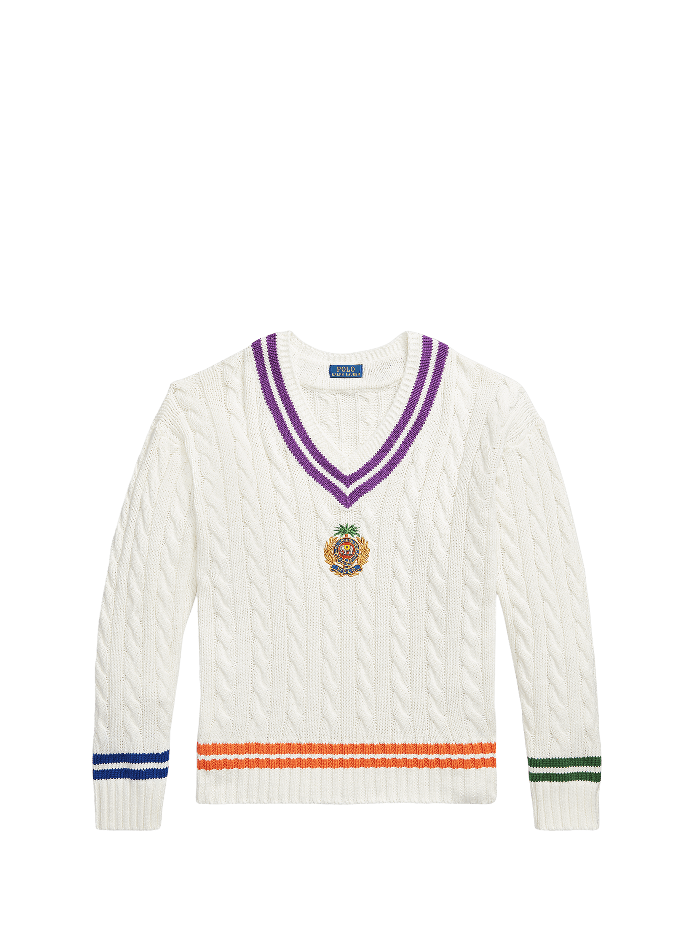 Pull col v en maille torsadée de lin et coton POLO RALPH LAUREN Multicolore