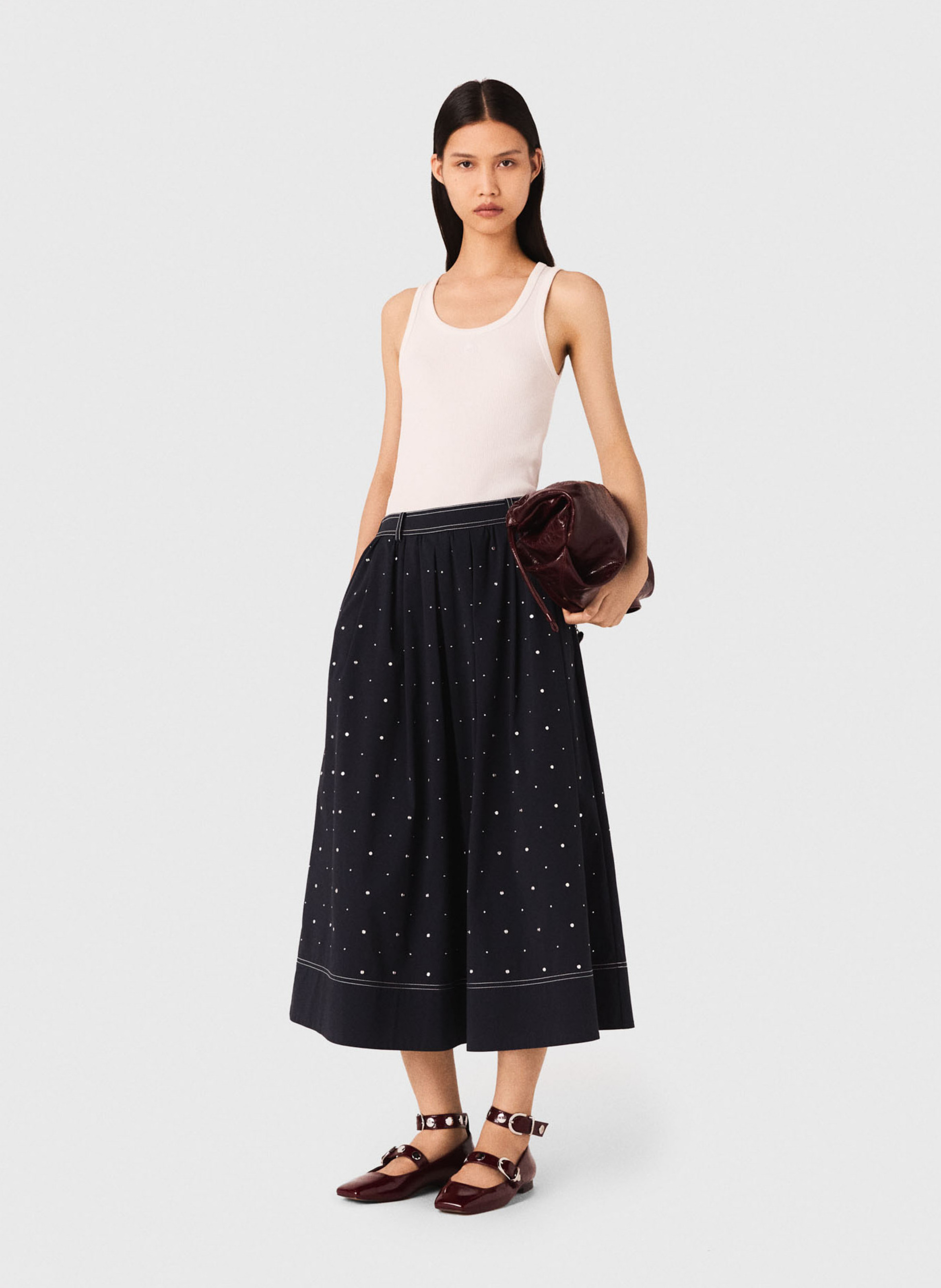 Débardeur droit col rond en coton côtelé MAJE Blanc