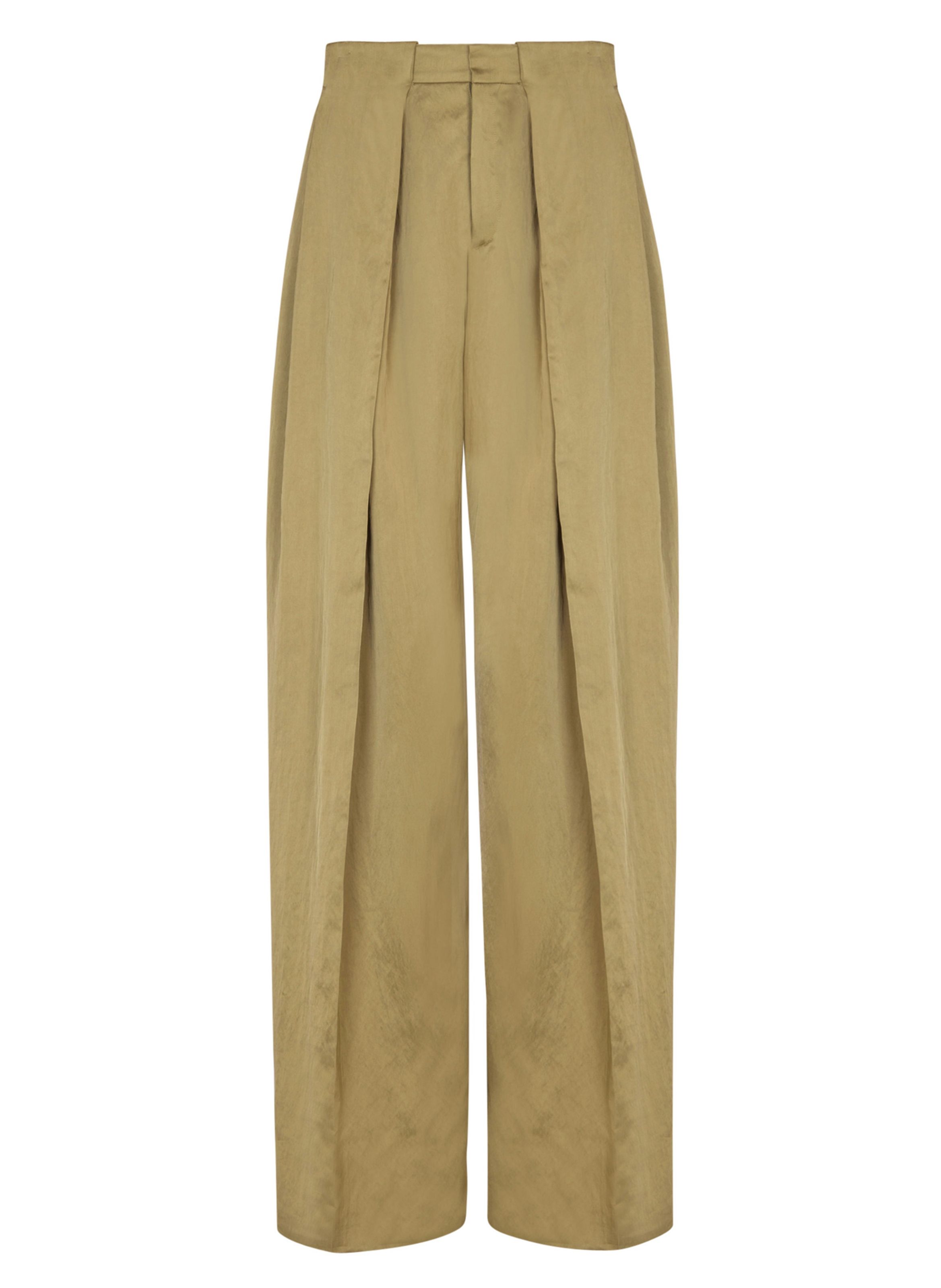 Pantalon à larges plis plats satiné BALMAIN Vert